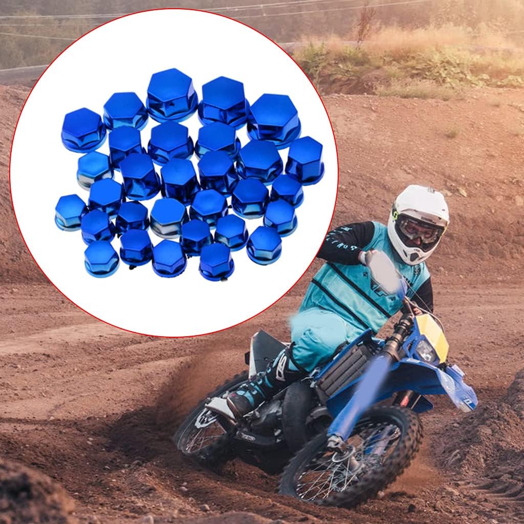 Wheel Nut for Head Dustproof Cover for Motorcycle 30Pcs Decorative Screw Cover Off-road Motorbike Accessories, Blue