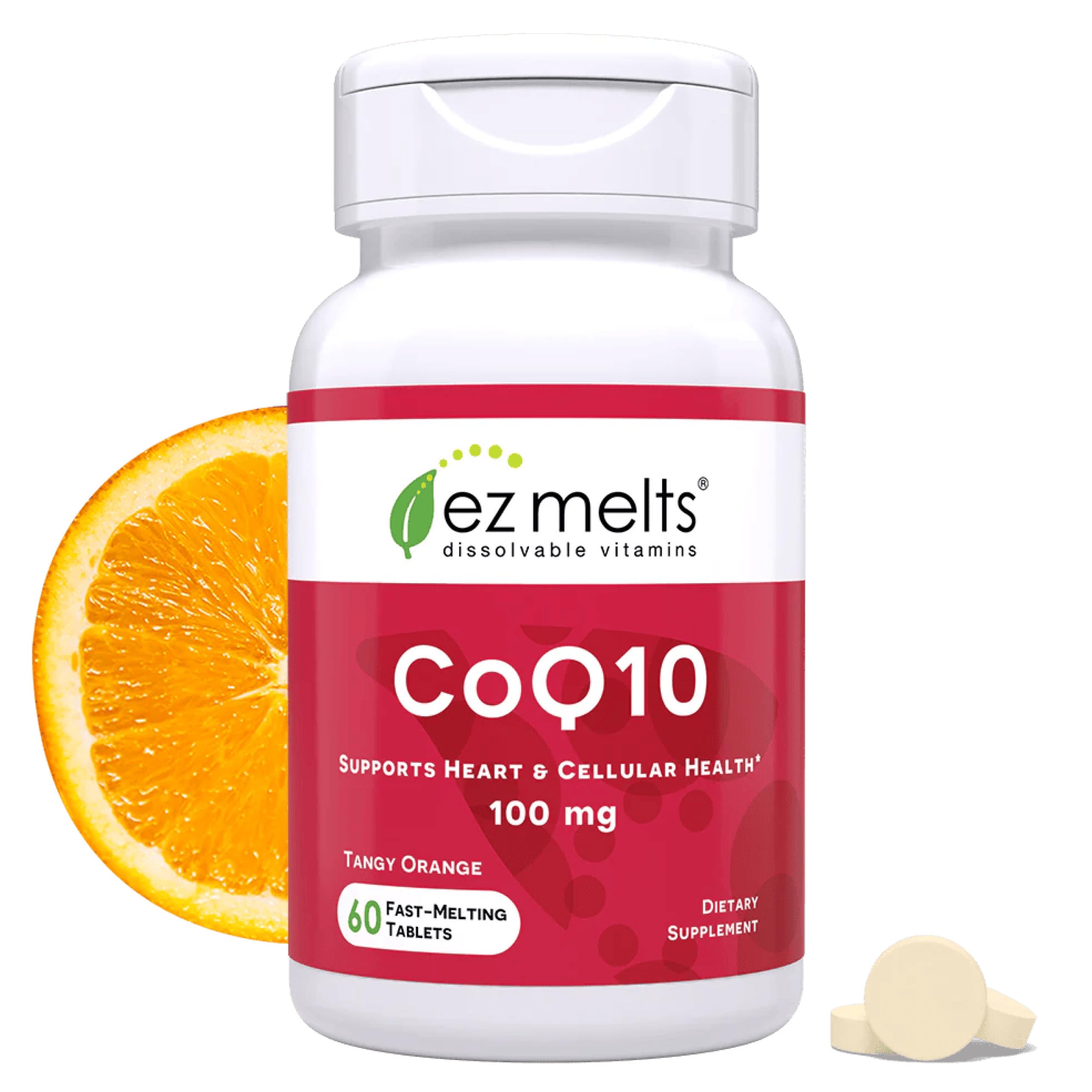 Coq10 - Antioxidant Supplement for Heart, Immune & Energy Support - No Artificial Flavors - Non-GMO & Vegan - Tangy Orange - 60 Dissolvable Tablets (60 Servings)