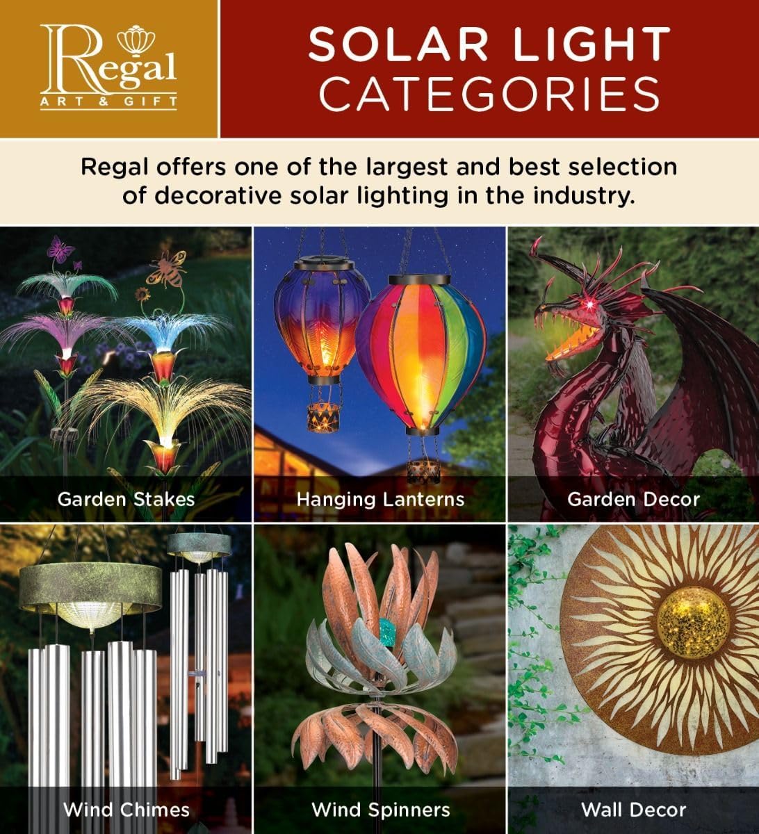 Regal Art & Gift 23.5 Inch Hot Air Balloon Solar Lantern – Hanging Solar-Powered LED Lights, Waterproof Portable Decorative Outdoor Lamp Made of Metal & Glass for Garden, Patios & Pathway – Rainbow