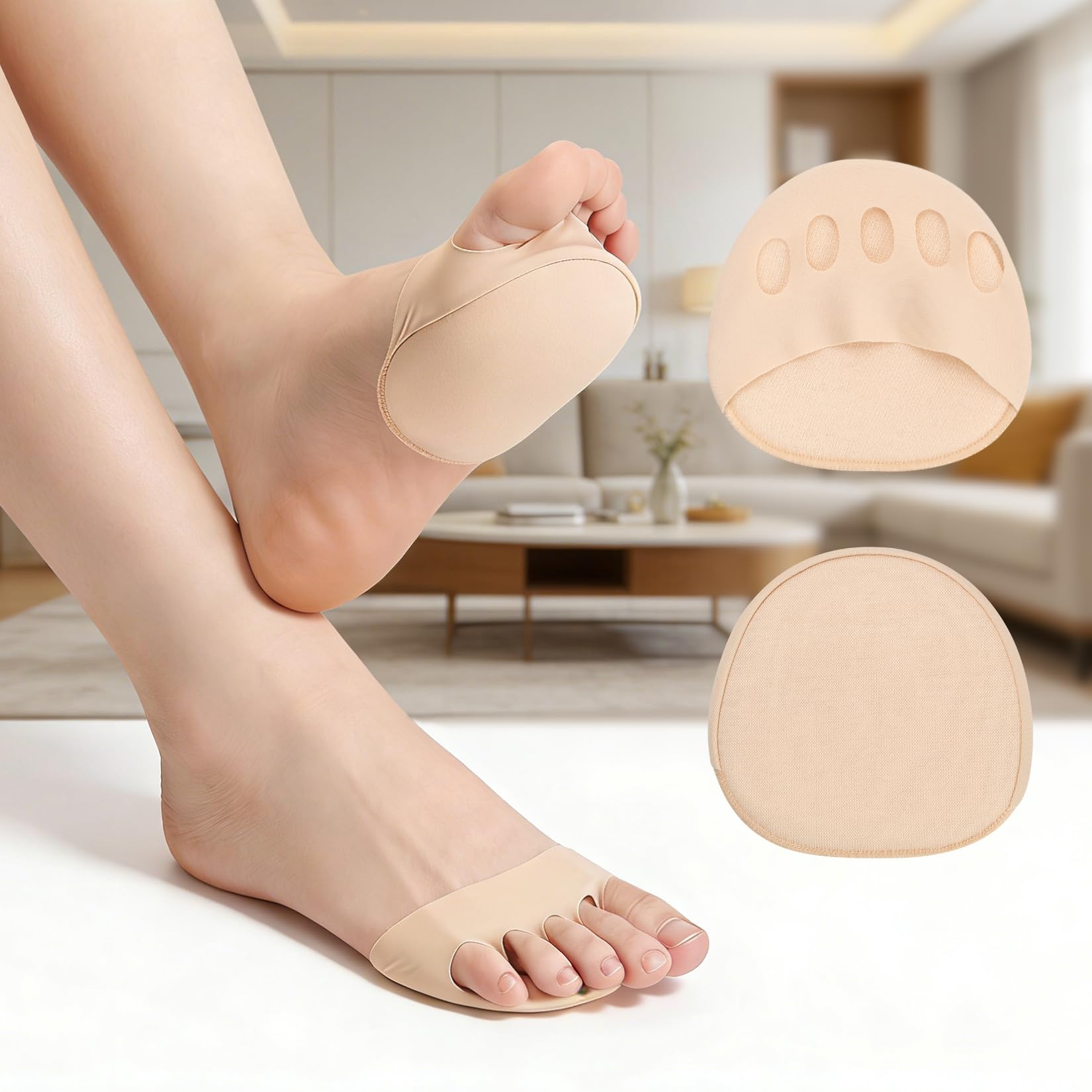 Plantillas metatarsianas, almohadillas para la bola del pie, 2 pares, calcetines transpirables de cinco dedos y medio, soporte antiolor para el antepié para mujeres y hombres, se ajusta a zapatillas