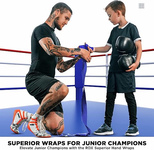 Miniatura 4 de RDX Boxing Wraps Kids 2.5M Guantes internos, Vendajes elásticos para el pulgar, Junior Under Mitts Protector de puño de mano Correas de soporte de