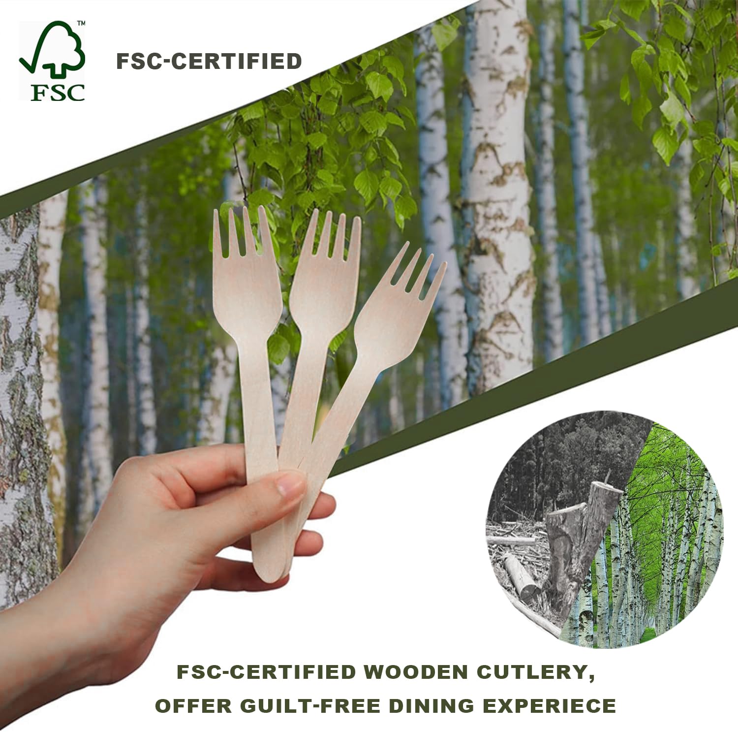 Tenedores de madera desechables, 360 tenedores de madera compostables biodegradables para comer, alternativa ecológica a los utensilios de plástico
