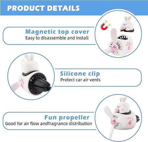 Miniatura 3 de Ambientador de aire para coche, lindo conejo de dibujos animados, piloto, difusor de coche, hélice giratoria, ventilador de salida de aire