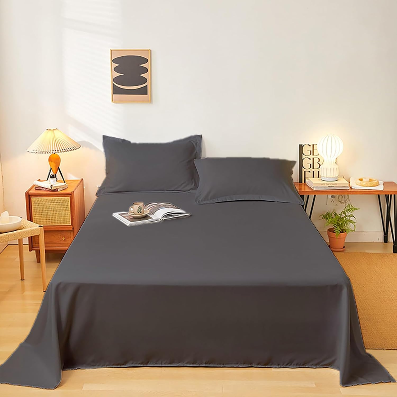 Waterproof Bed Sheet - Cotton Breathable Flat Bed Sheets Ideal for Hotels and Hospitals for Bed Couch Machine Washable (Dark Gray,King/Cal King-235 x 270 cm)