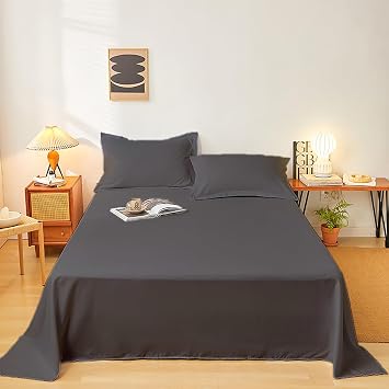 Waterproof Bed Sheet - Cotton Breathable Flat Bed Sheets Ideal for Hotels and Hospitals for Bed Couch Machine Washable Dark Gray,Full/Queen-235 x 250 cm