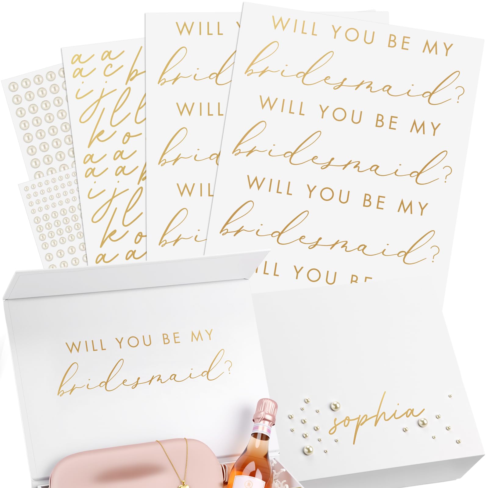 Personalisierter "Will You Be My Bridesmaid"-Aufkleber mit Namen, Perlen-Aufkleber, Vinyl-Antrags-Aufkleber, personalisierbar, DTF-Übertragung für Brautjungfern, Box, Brautparty, Hochzeit