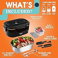 Vista 5 de TRAVELISIMO Loncheras eléctricas para adultos, 100 W, calentada, de acero inoxidable, calentador de alimentos portátil, 12/24/110 V para viajes