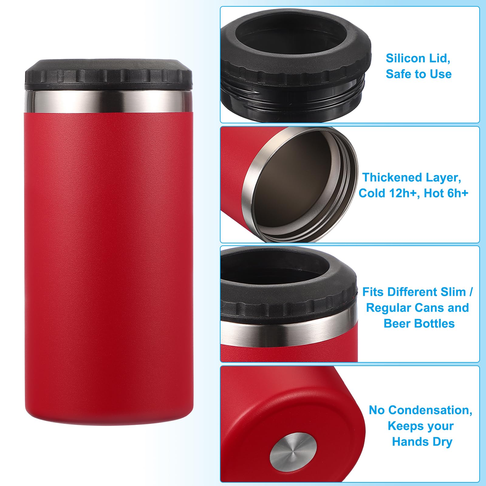PATIKIL Slim Can Cooler, 16oz Skinny Can Insulated Beer Sleeve Drink Holder for Beer Soda Coffee Regular Cans and Bottles, Red - Image 4