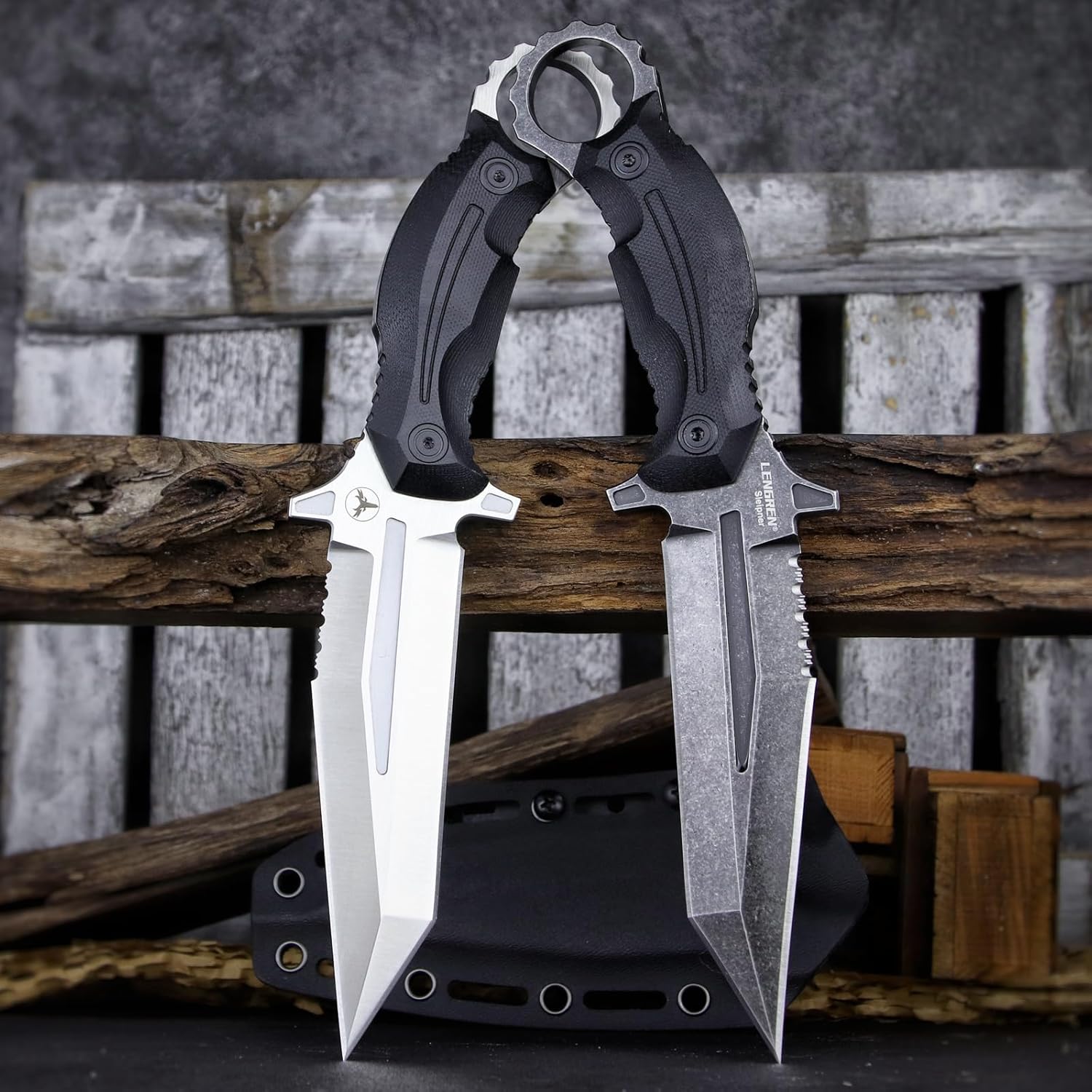 Rock Fixed Blade Knife Sleipner Steel Flat Ground Double-Edged Tanto Blade G10 Handlewith Kydex Sheath for Outdoor Camping Hunting Hiking Survival EDC Tool (White)