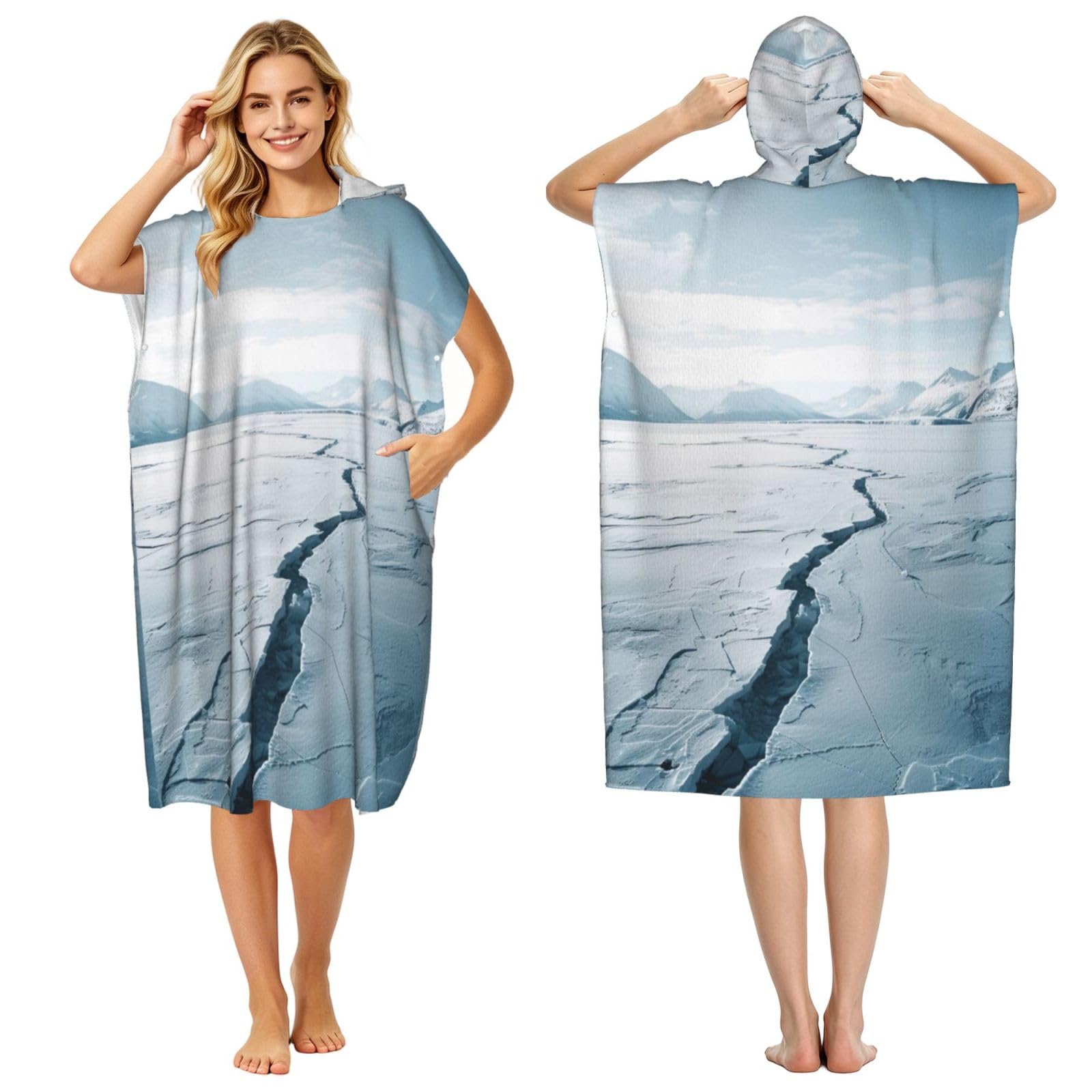 KLGRTJHK Frozen Lake Adult Hooded Beach Poncho Towel 43"X35"