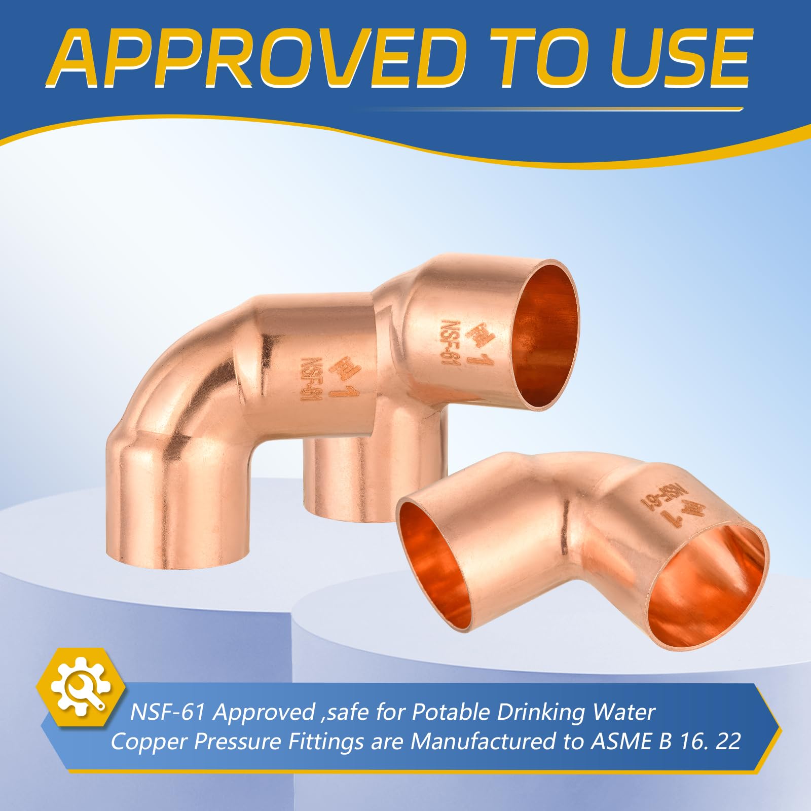 Paquete de 5 Codos de Cobre de 90° GUOFIS de 1 Pulgada C x 1 Pulgada C, Codos de Radio Corto LF con conexión de Soldadura para Uso residencial y Comercial (COPPER049)