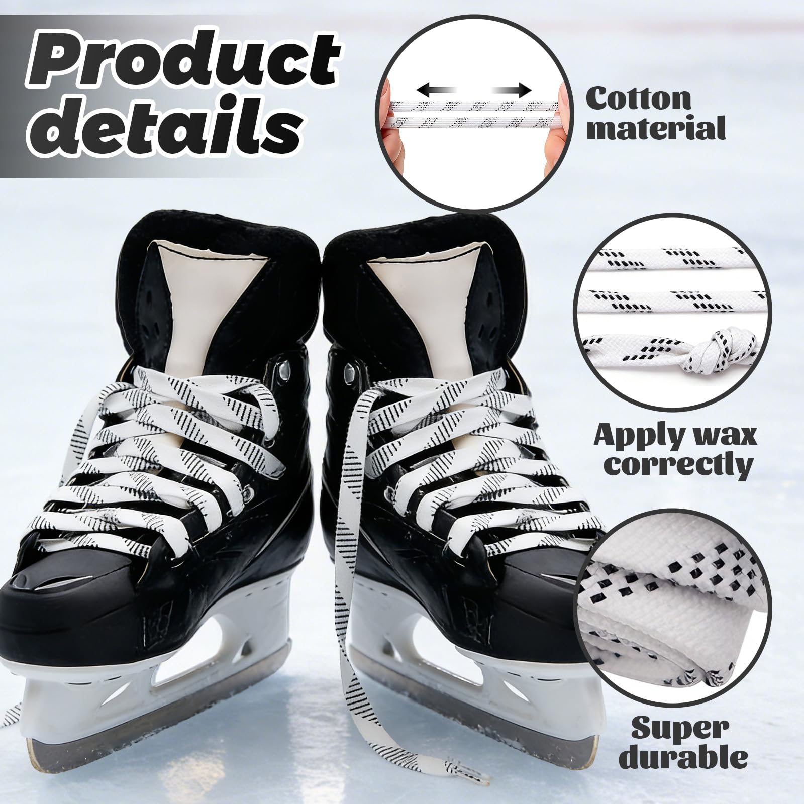 WiDream 1 Paire Lacets Cirés pour Patins de Hockey, Lacets de Hockey Cirés Étroitement Tissés, Lacets Professionnel Durable Anti-de Patinage, Lacet Patin Hockey pour Le Sport,Le Ski,Le Hockey(244cm)