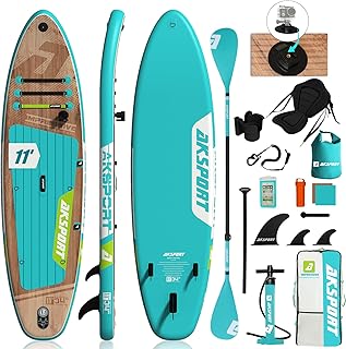 AKSPORT Aufblasbares Stand Up Paddle Board, Aufblasbare SUP Board mit allem Zubehör, breites stabiles Design, rutschfestes Deck, Paddling Board für Jugendliche und Erwachsene