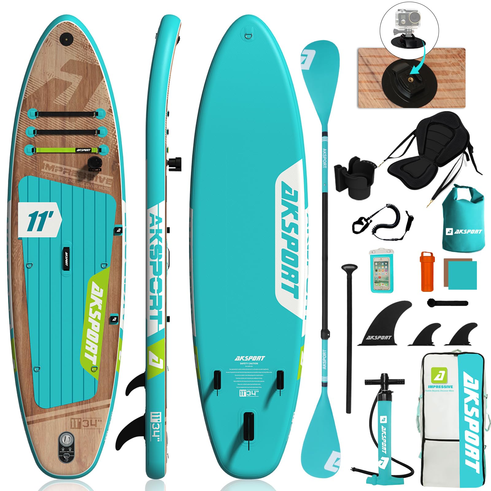 AKSPORT Tavola SUP Gonfiabile, SUP con Tutti gli Accessori, Design Ampio e Stabile, Ponte Antiscivolo, Paddle Board Gonfiabile per Giovani e Adulti