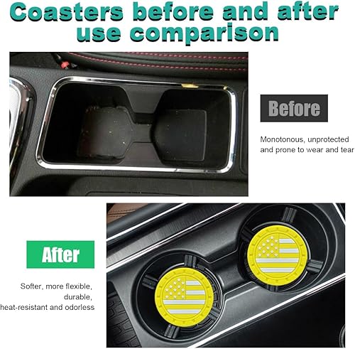 Miniatura 5 de Dickno 4 posavasos para automóvil, diseño de bandera estadounidense de color, con inserción de bandera de Estados Unidos, posavasos para auto, 2.75