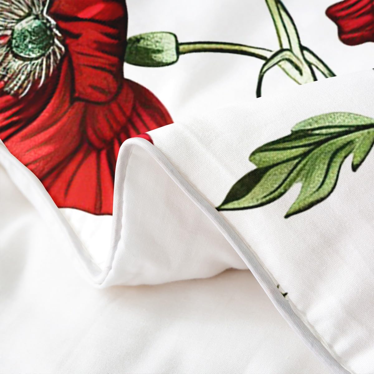 Loussiesd Kinder Mohnblume Baumwolle Bettwäsche Set 135x200cm Frühling Floral Blume Betten Set für Mädchen Jungen Natur Thema Bettbezug Set Home Dekor,1 Bettbezug mit 1 Kissenbezug