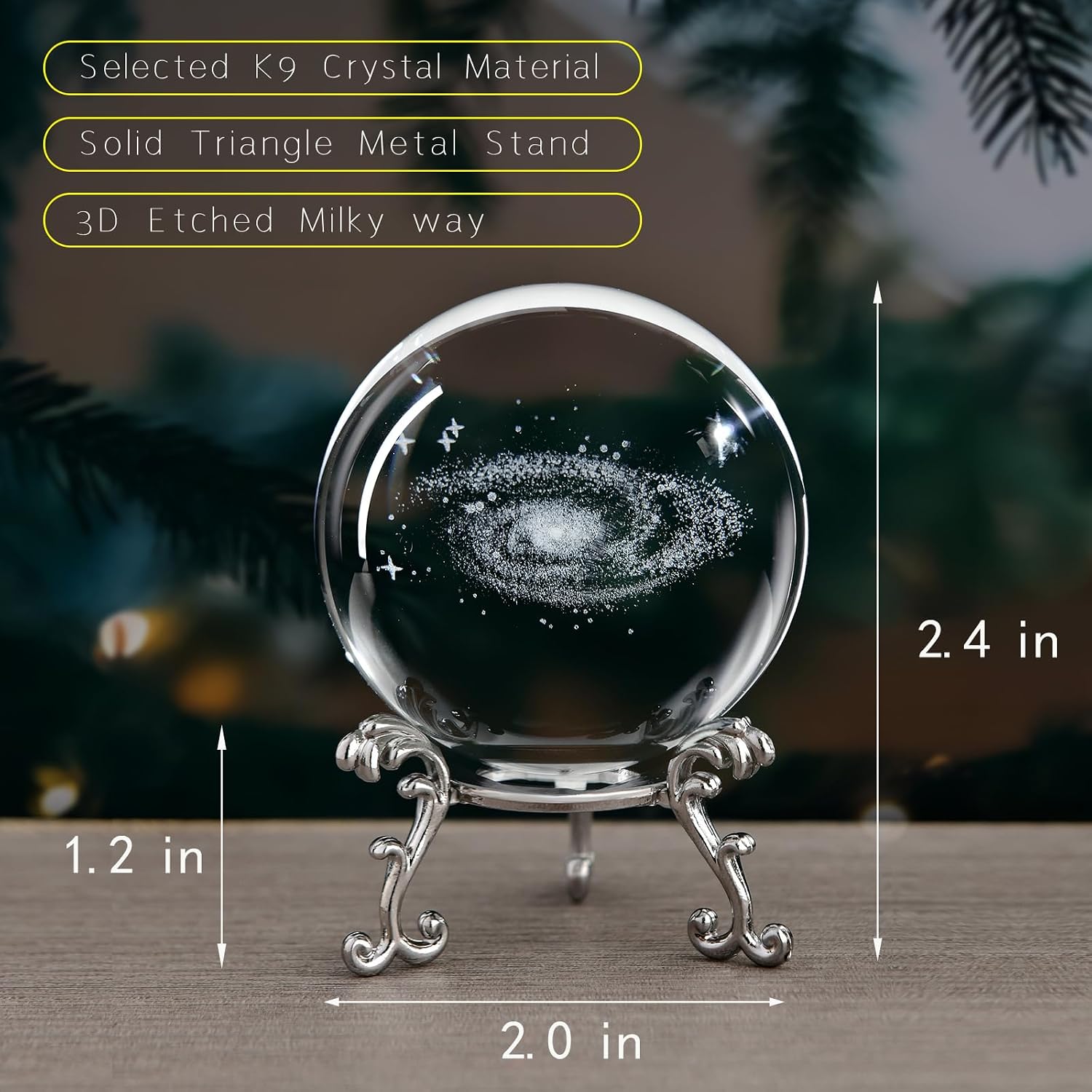3D Laser Etched Galaxy Crystal Ball with Stand, 60mm Glass Sphere Decorative Balls Paperweight, Space Milky Way Astronomy Gifts