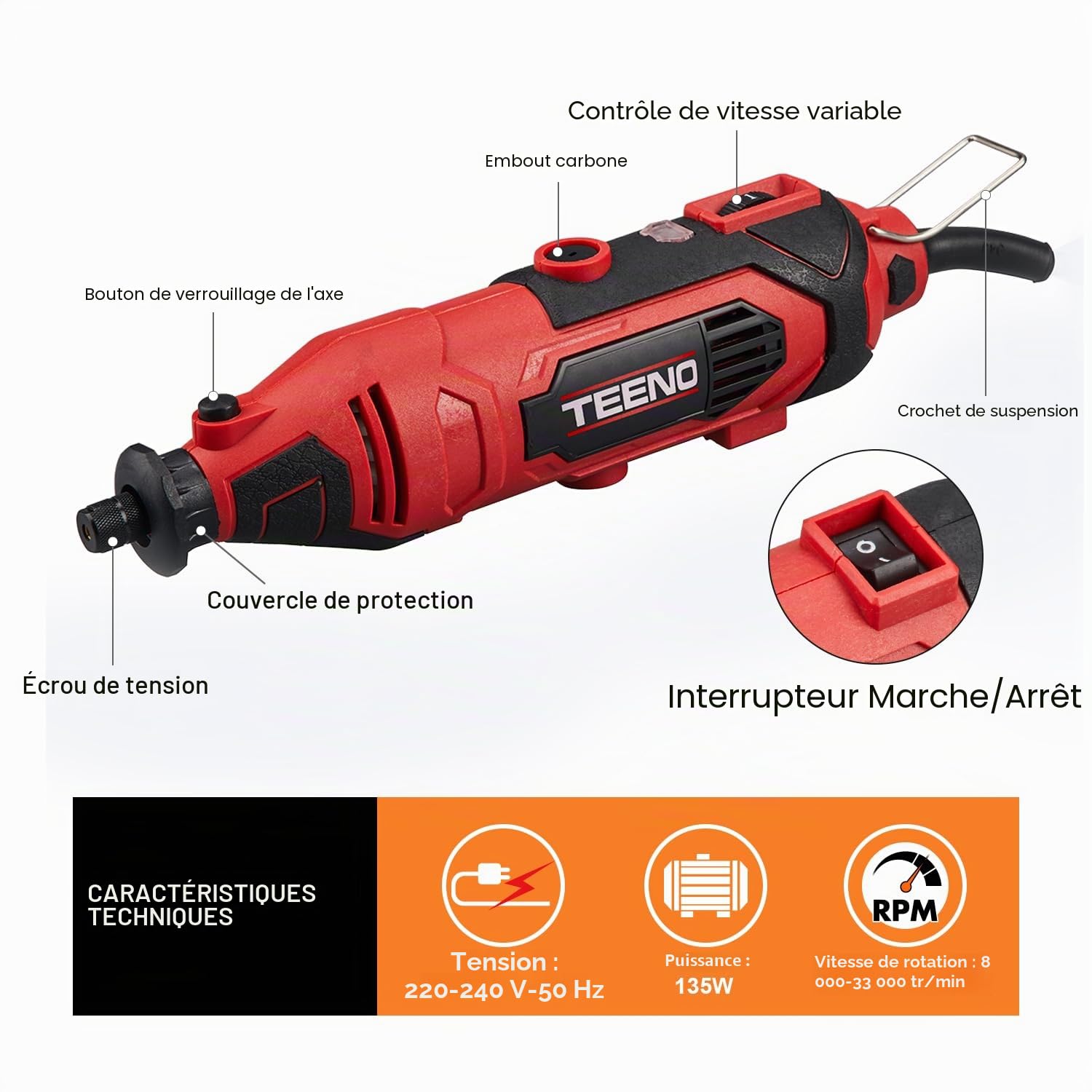 Teeno Outil multifonction, outil rotatif avec 80 accessoires, mini perceuse avec vitesse variable pour graver, couper, perceuse, etc