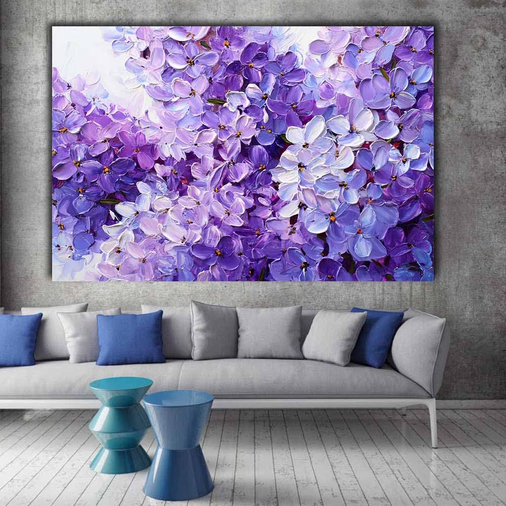 CUDAOO Semplice arte botanica Stampe su Canvas Lillà viola per Camera da Letto Agriturismo Soggiorno Bagno(viola)-60x90cm Incorniciato