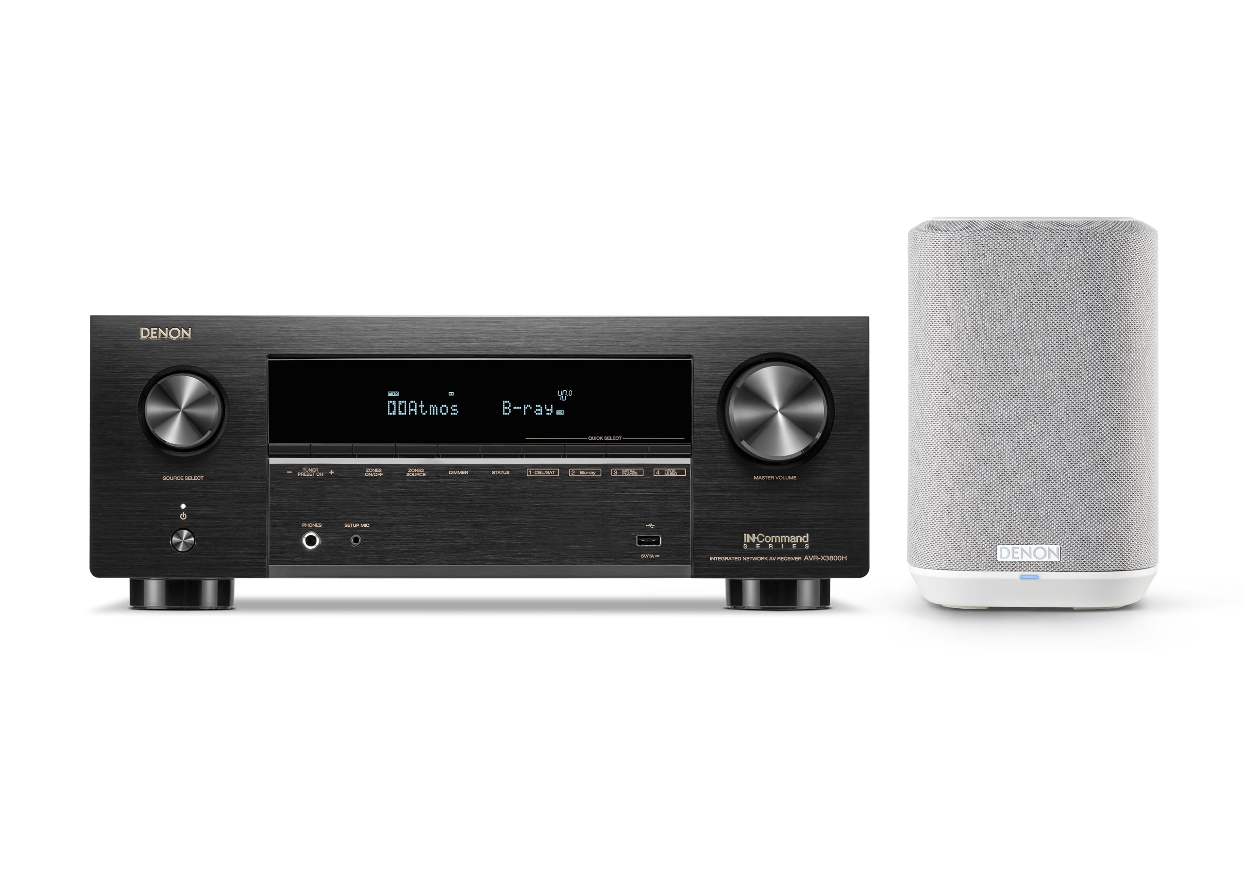 Bundle of Denon AVR-X3800H 9.4-Ch Receiver - 8K UHD Home Theater AVR (105W X 9) Built-in Bluetooth, Wi-Fi + Denon Home 150 NV Wireless Speaker (White), 1" Tweeter, 3.5" Woofer