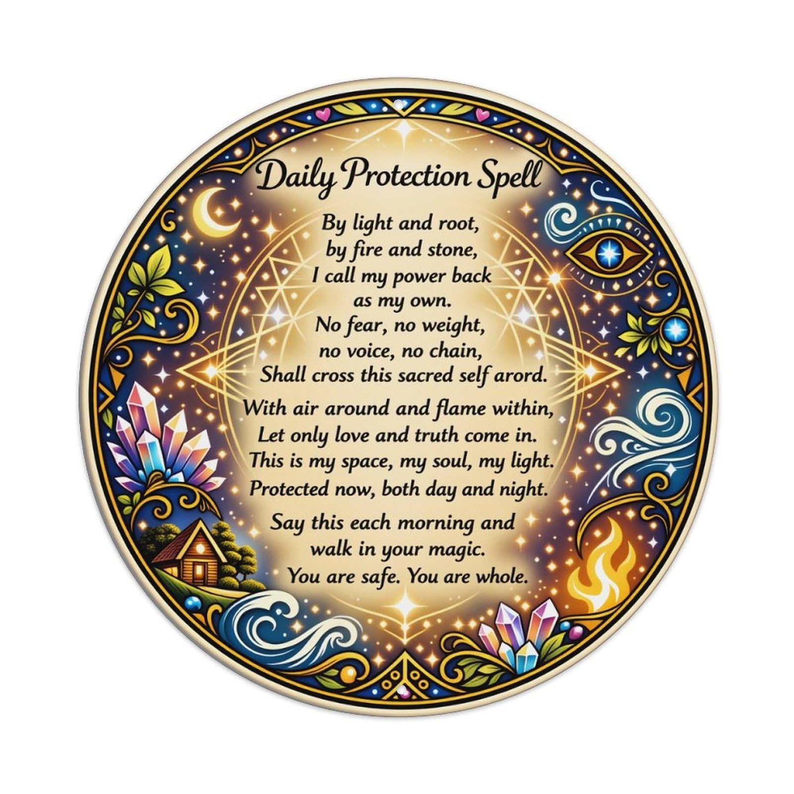Daily Protection Spell Circle Pattern Metal Tin Sign Vintage Garden Bedroom Cafe Bar Man Cave Home Wall Decor Metal Poster 8x8 inches