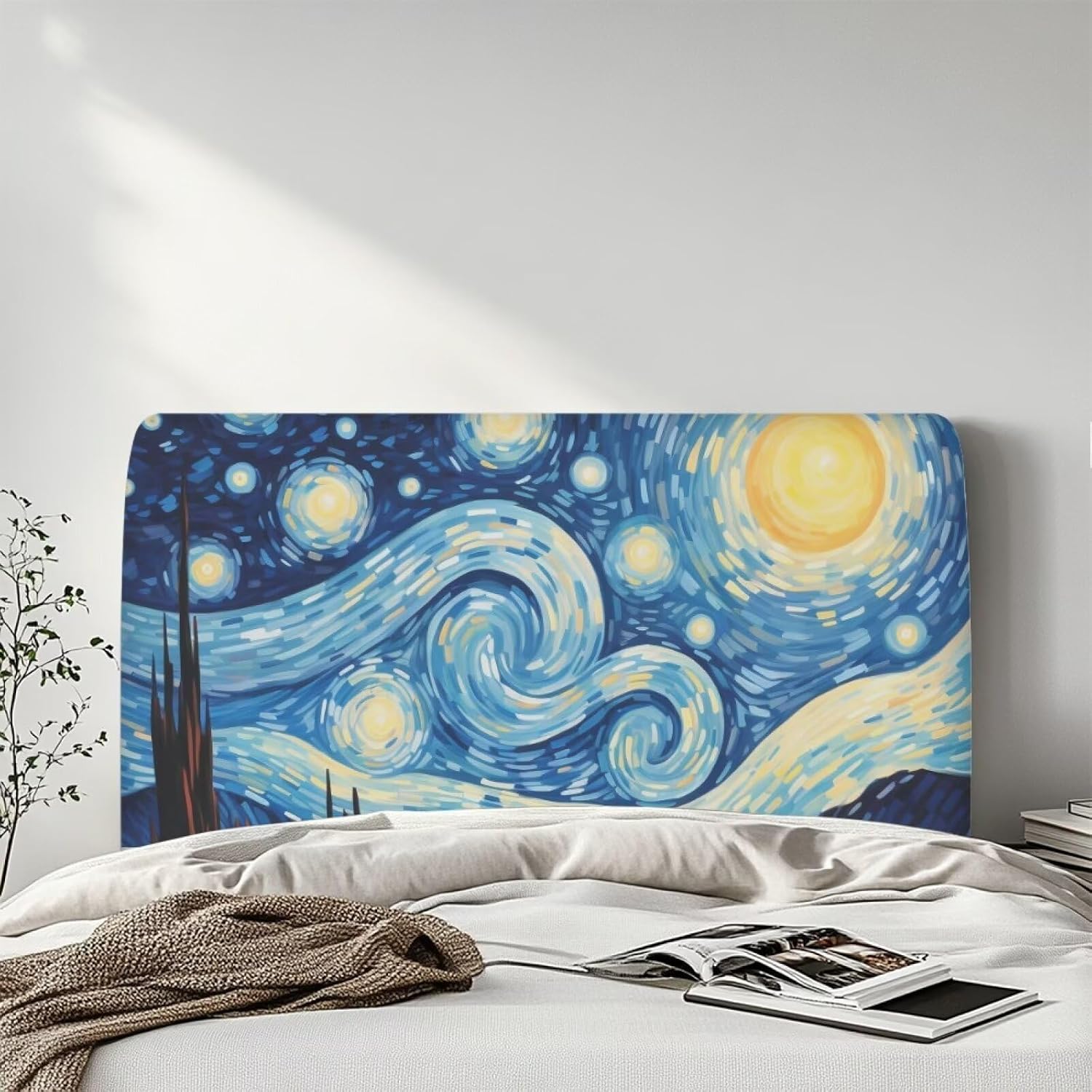 Headboard Covers Queen Stretch Bed Headboard Cover with Elastic Edged Furniture Protector Thicken Headboard Slipcover Head Board Covers fo King Bed Van Gogh Starry Night