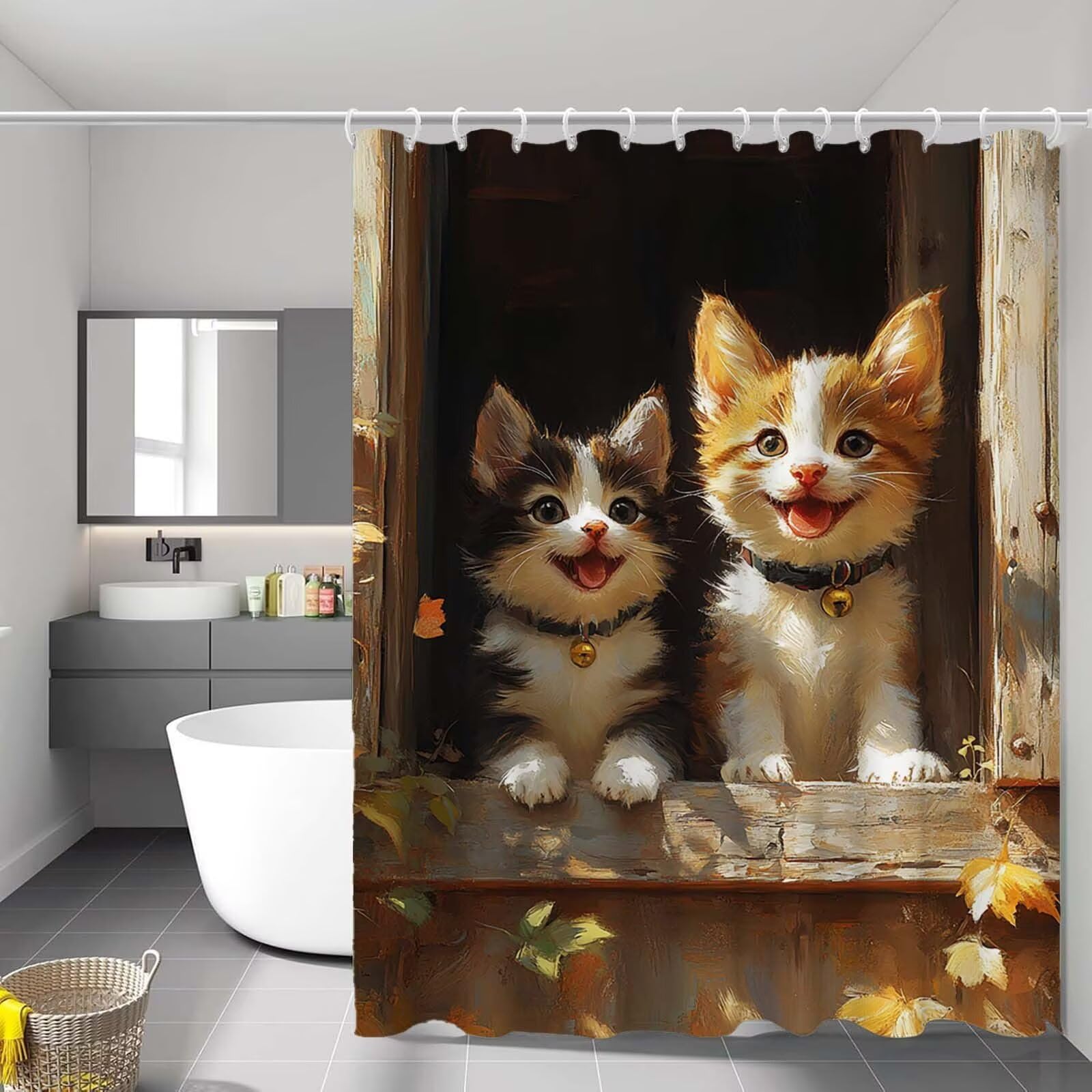 Rideau de douche imperméable et lavable séchage rapide motif chat