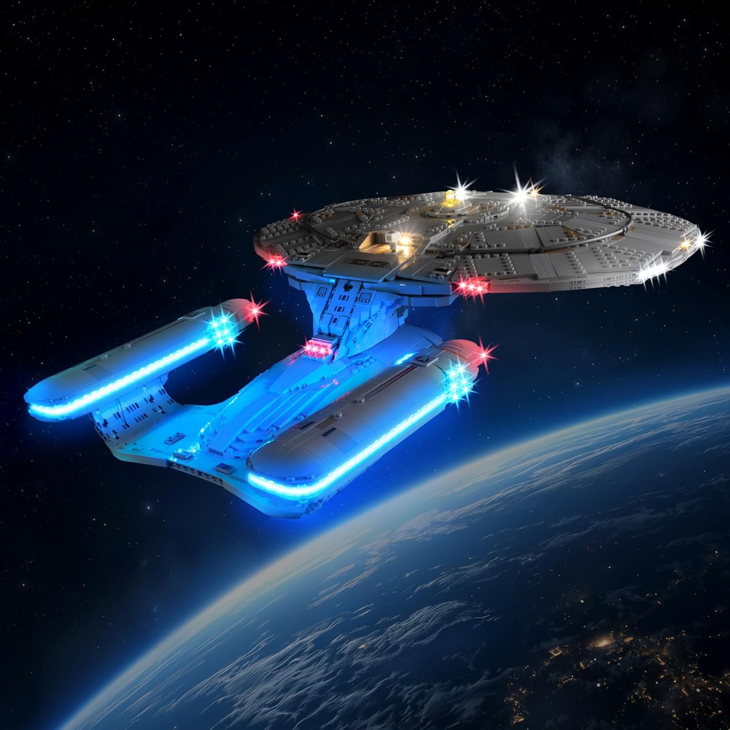 Nitemode Light kit Compatible with Lego U.S.S. Enterprise NCC-1701-D 10356, Upgraded Lighting Changes at The Sensor Point-Hidden Wiring-Brightness Adjustable Lighting Accessories(JUST Lights)