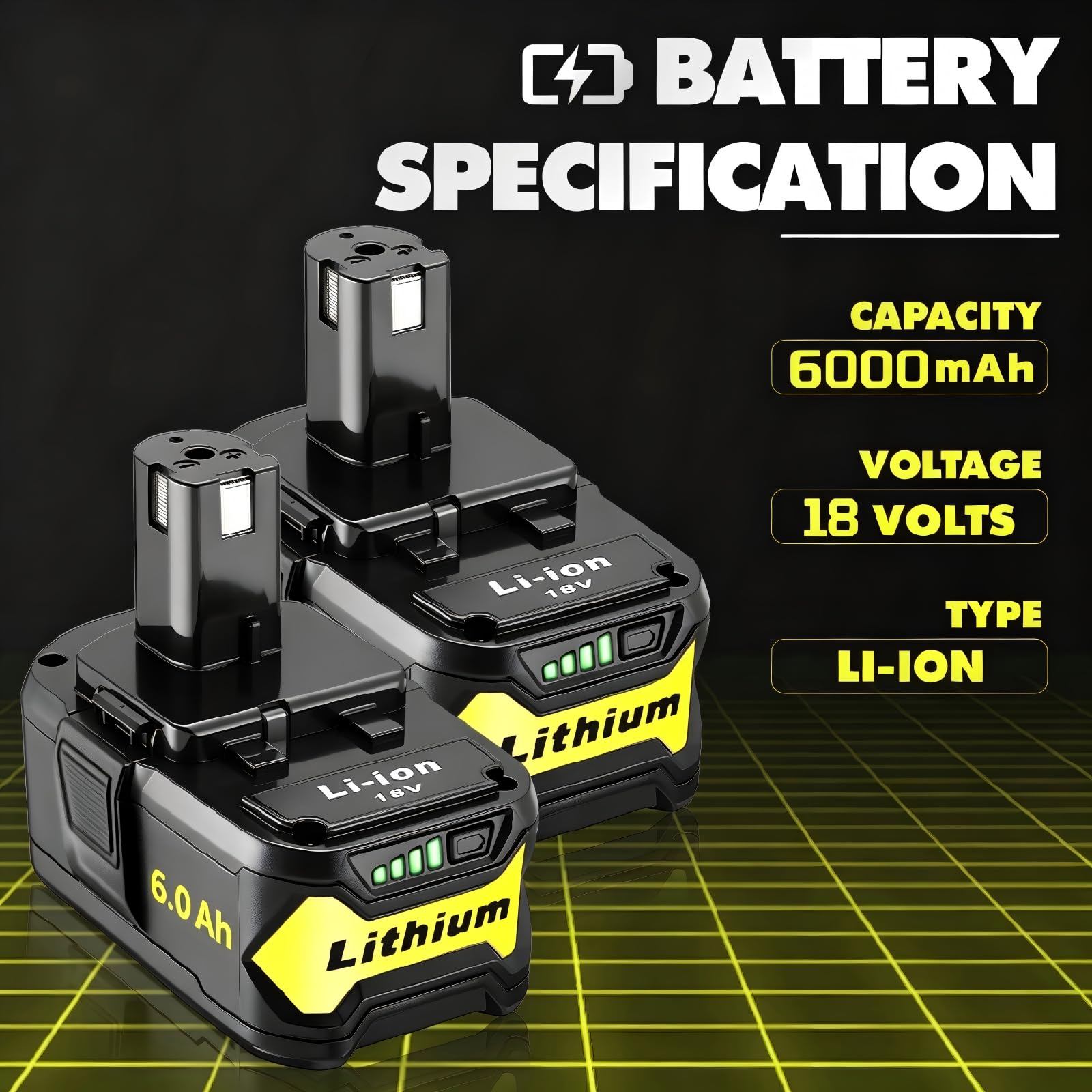 Paquete de 2 baterías de repuesto de alta capacidad de 8000 mAh para batería Ryobi de 18 V, compatible con herramientas eléctricas inalámbricas y cargador Ryobi de 18 V ONE+