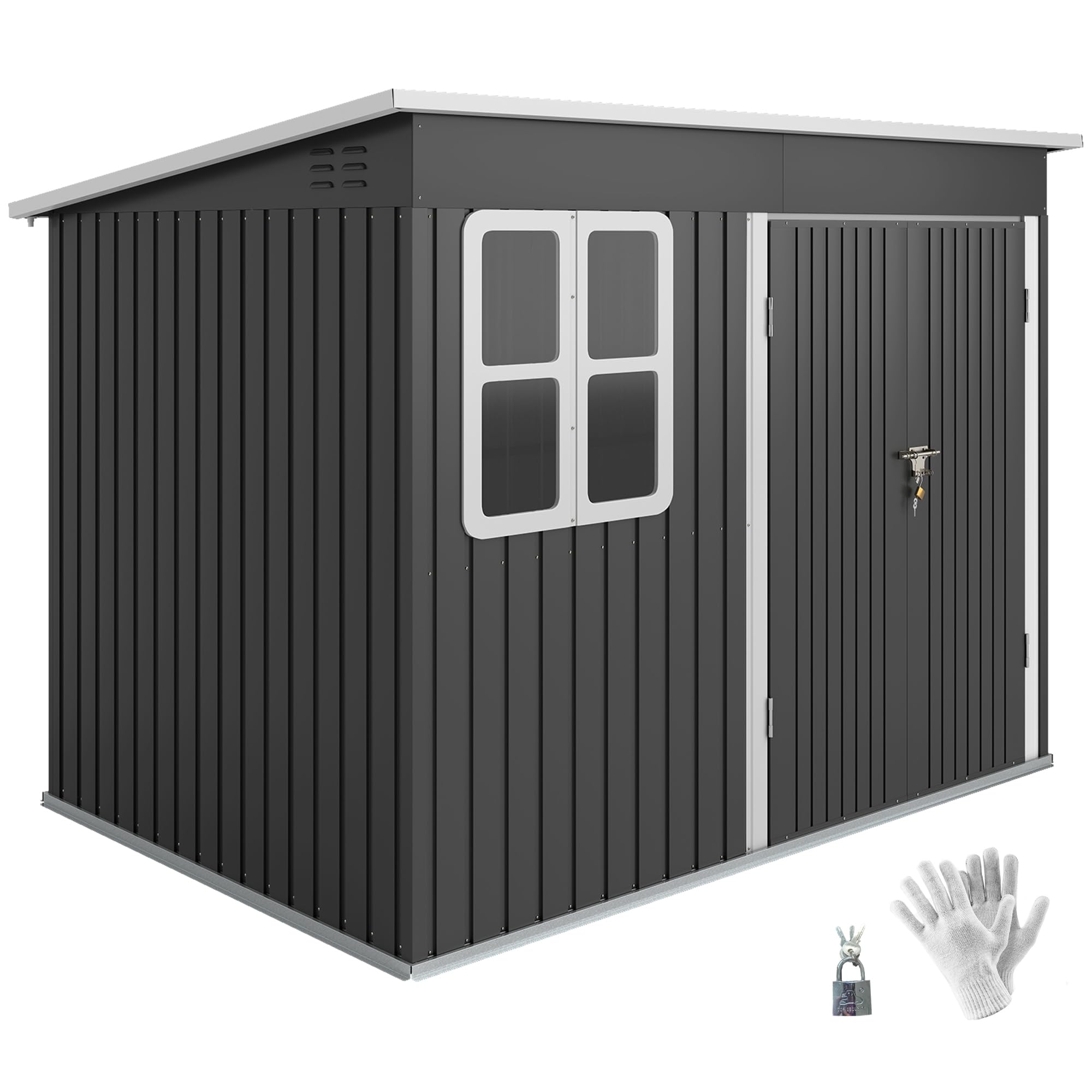 Outsunny Abri de jardin en métal 260 x 177 x 190 cm - 4,13 m² - Avec fenêtre - Toit en appentis - Porte verrouillable - Résistant aux intempéries