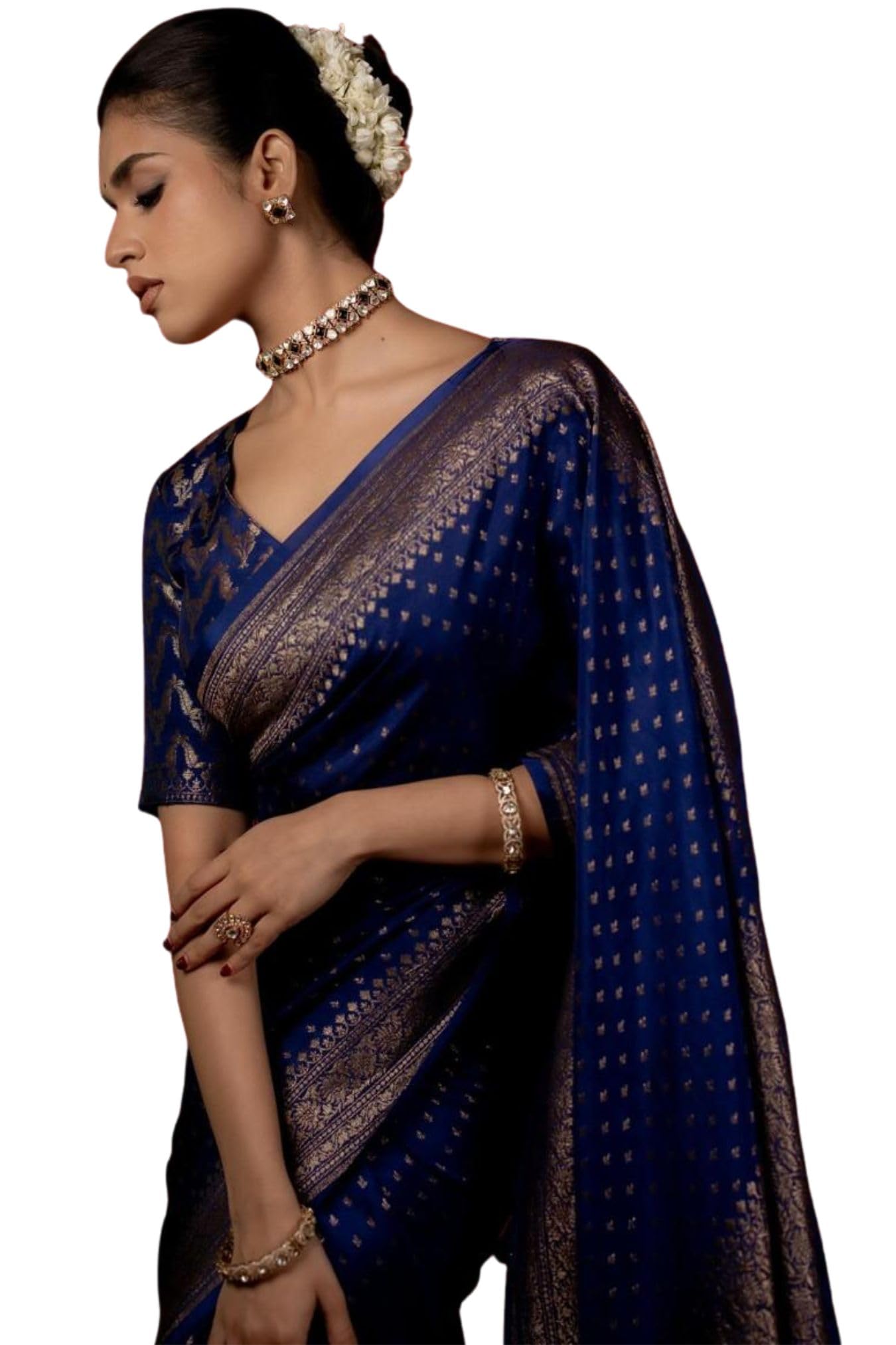 SGF11 Women's Kanjivaram Soft Silk Handloom Saree Golden Zari With Blouse Piece