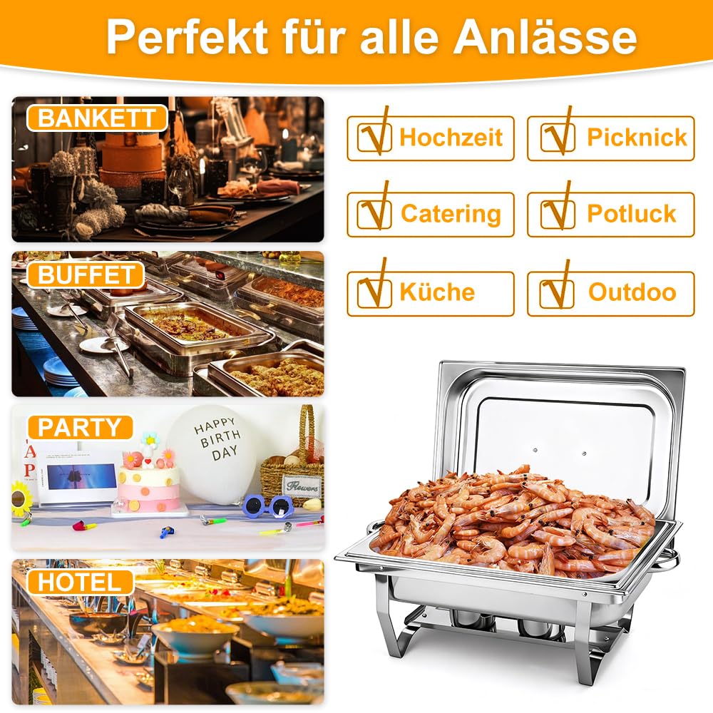 OHMG Chauffe Plat,Chafing Dish ou rechaud en INOX Alimentaire pour Buffet/Bain Marie Professionnel/Maintien au Chaud/Traiteur/hôtel/Restaurant - Acier Inoxydable (3 Compartiments, 55 * 35.5 * 26cm)