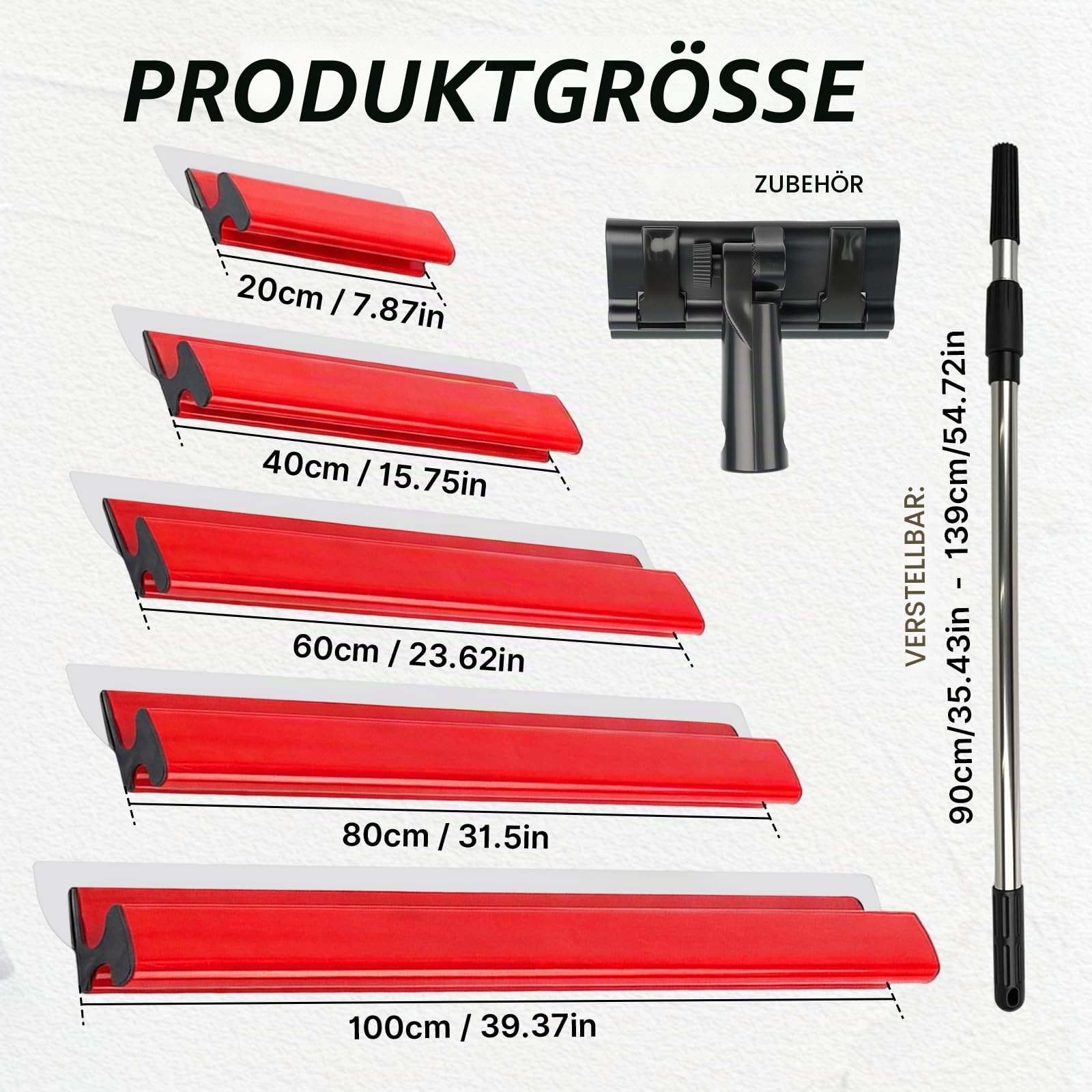 Premium Spachtelset, 5 x Flächenspachtel (200mm, 400mm, 600mm, 800mm, 1000mm), 0,35 mm und 0,5 mm Dicke, Teleskopgriff, Transportkoffer, Spatelsatz für Trockenbau und Verputzarbeiten