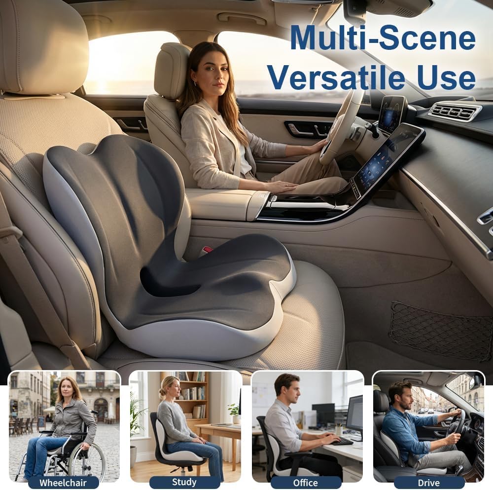 HoldOneLight Cojín con Respaldo Ergonómico, Cojín Ortopédico de Asiento con Apoyo Lateral, Acolchado Transpirable para Oficina, Coche y Uso Diario