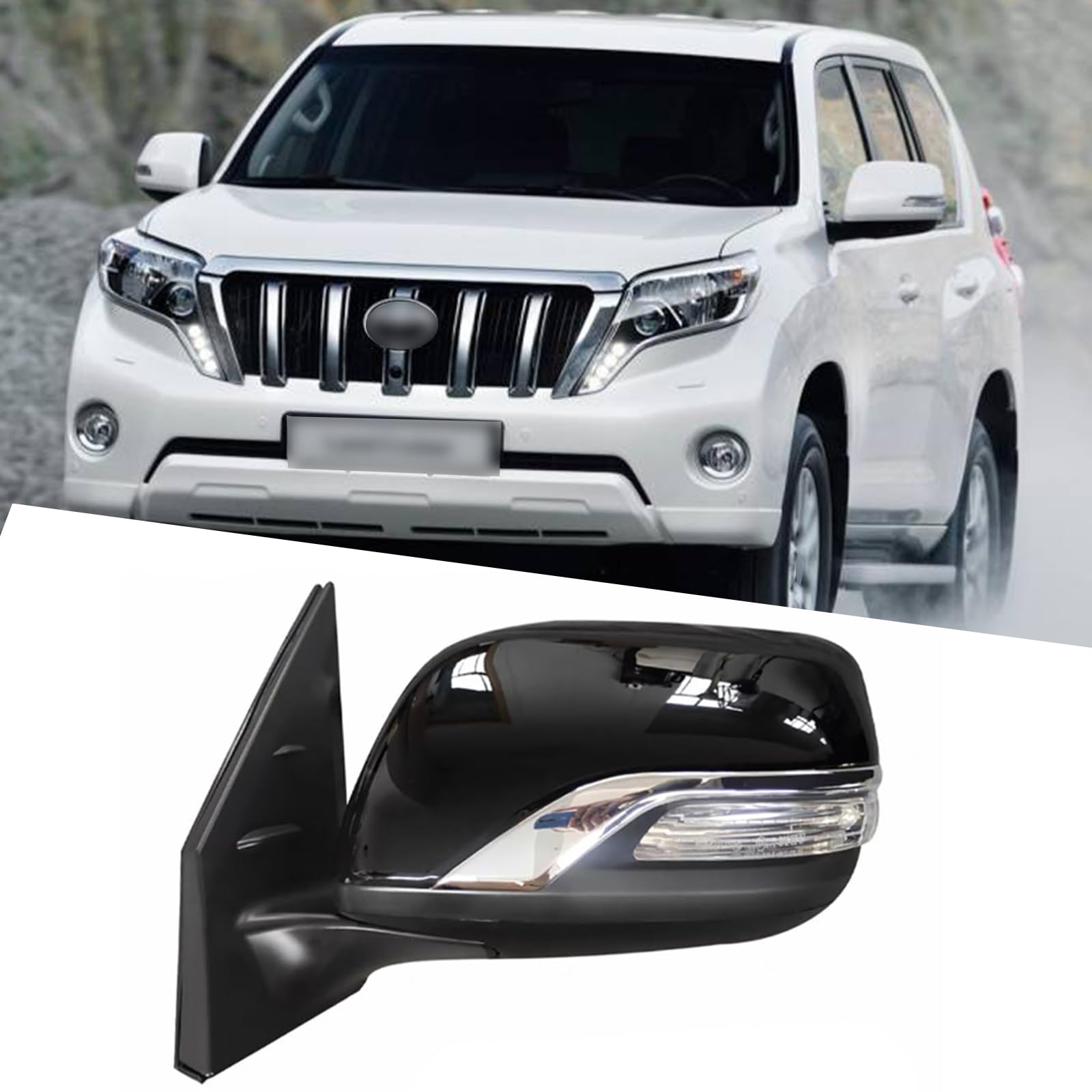 Driver Side Mirror Fit for 2012-2016 Toyota Land Cruiser Prado LC200 Side Mirror Replacement Side Mirror Assembly Rear View Mirror Accessories Turn Light,Electric Folding,Electric Adjustment,Heated