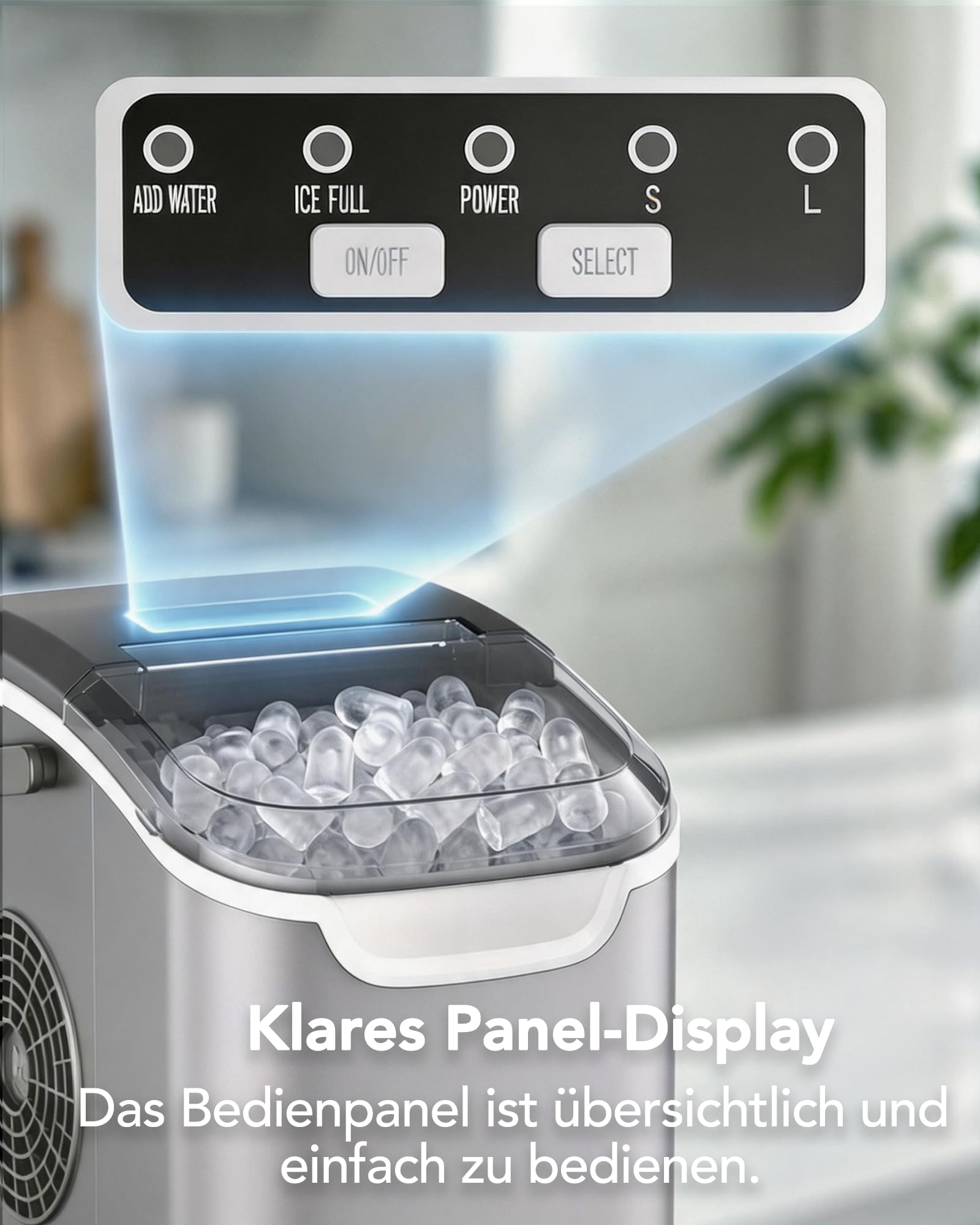 Kismile Macchina per cubetti di ghiaccio per piano di lavoro, 8 cubetti di ghiaccio in 6 minuti, 11,8 kg/24 ore, altamente efficiente, portatile, con maniglia, cestino e pala, cucina e ufficio, grigio