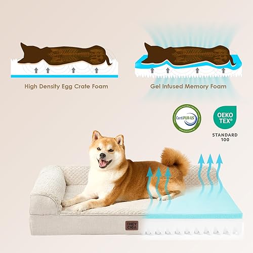 Miniatura 4 de EHEYCIGA Cama de espuma viscoelástica para perros de tamaño mediano, cama ortopédica impermeable para perros con funda extraíble lavable, sofá cama