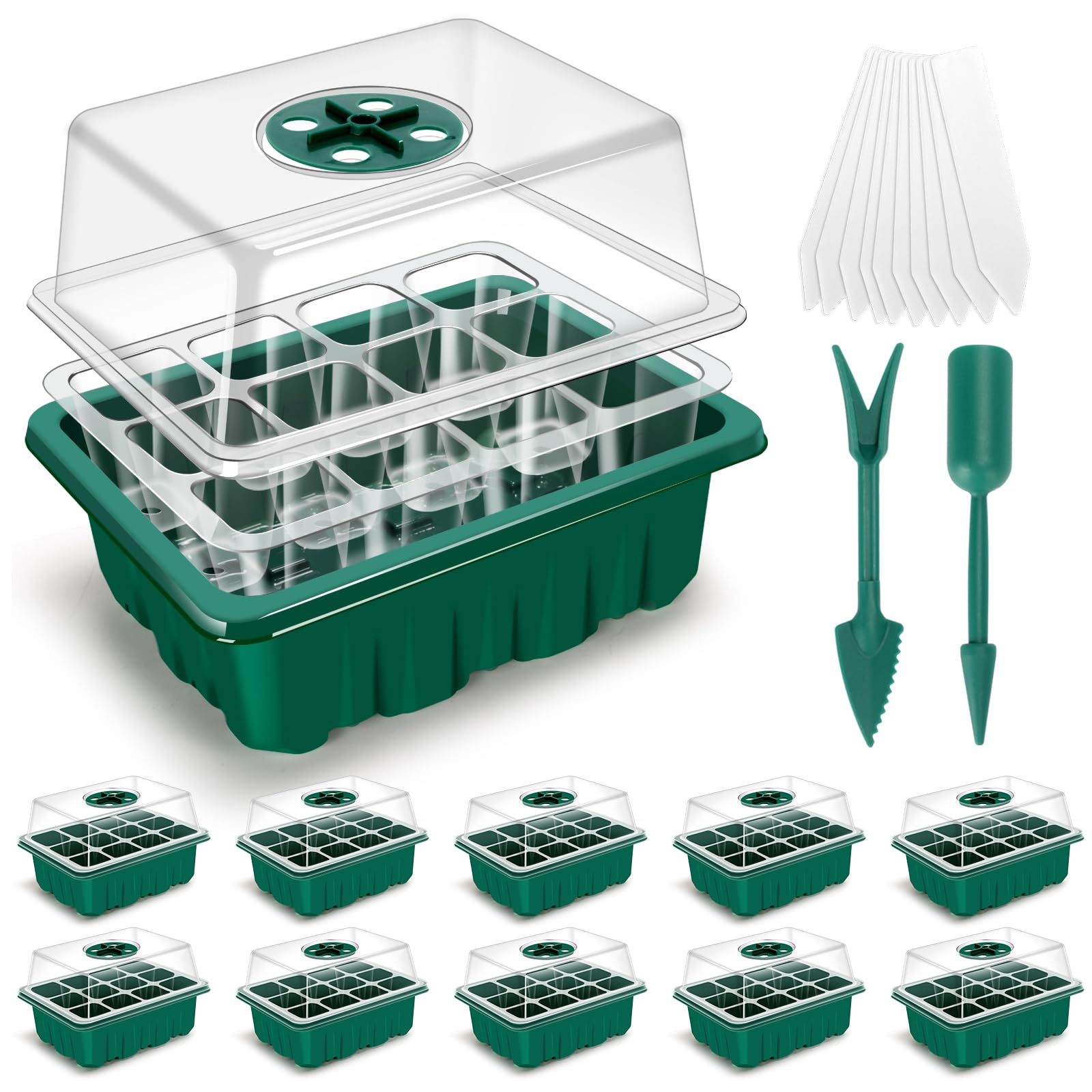 3rd Gen Seed Starter Tray, 10 Packs Seed Starter Kit (120 Total Cells), Upgraded Thick Seedling Tray with Adjustable Humidity Dome, Plant Germination Trays for Seeds Starting Growing-image-6