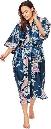 KIM+ONO Plus Size Satin Long Kimono Robe for Women