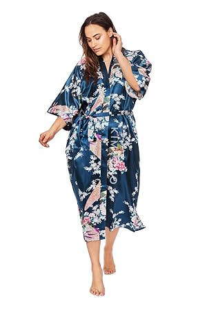Washable Silk Peony Butterfly Short Kimono Robe