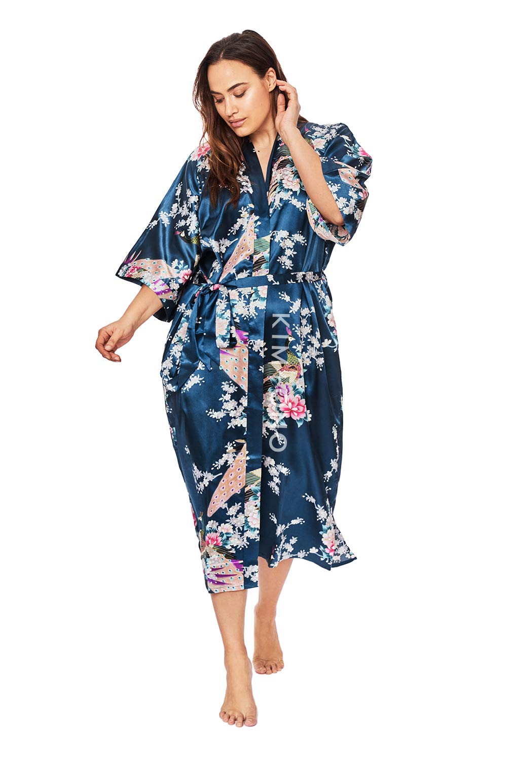 Washable Silk Peony Butterfly Short Kimono Robe