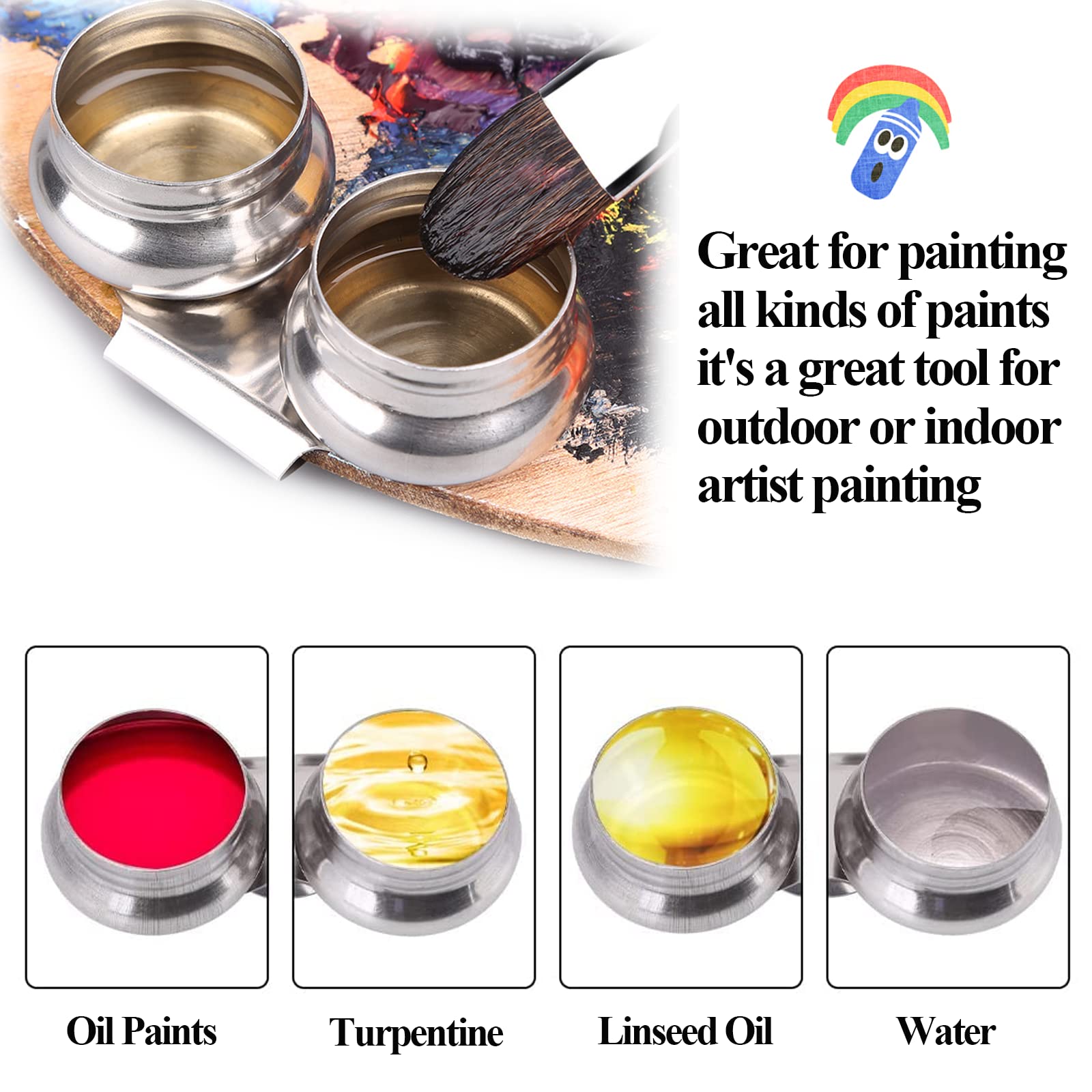 Double Palette Cup In Acciaio Inox - Contenitore Per Pittura A Olio, Con Clip Per Tavolozza - Foto 5