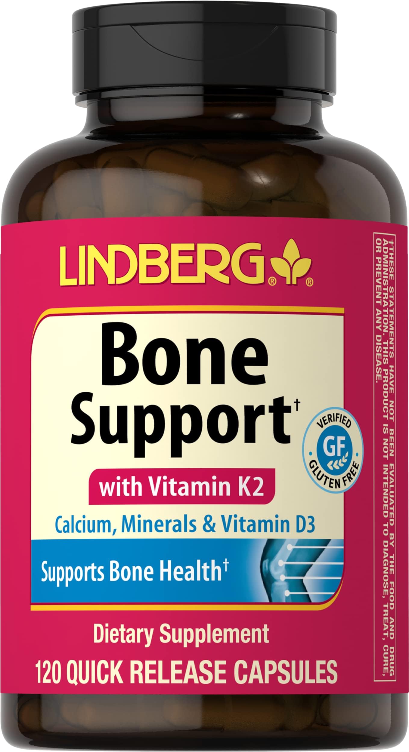 Bone Support Calcium Complex | 120 Capsules | With Minerals, Vitamin K2 and D3 | Non-GMO, Gluten Free Supplement | by Lindberg