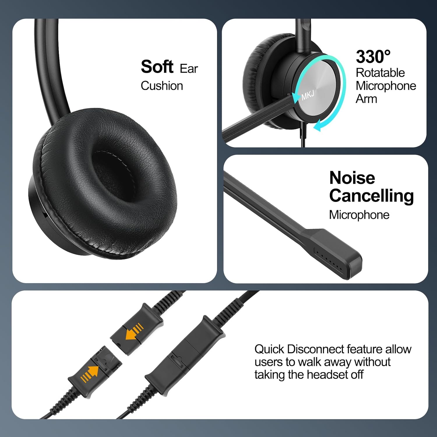 MKJ Cisco Telephone Headset with Microphone Noise Cancelling, Wired Headphone for Call Center Office, Dual Ear Phone Headset with RJ9 Jack for Cisco 7861 7942G 7945G 7960 7961G 7962G 8841 8861 9971