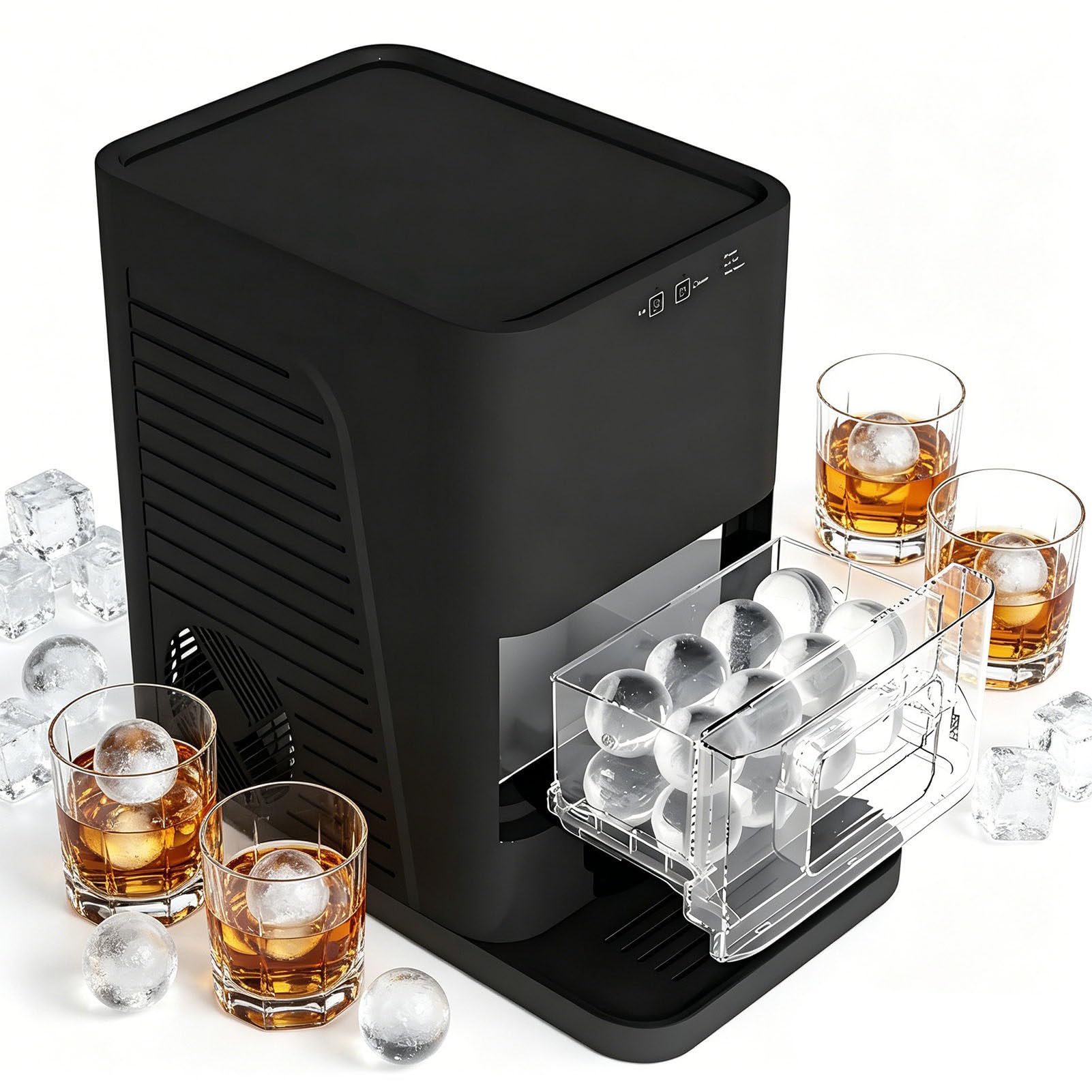 ROGHA 2'' Clear Ice Ball Maker Machine Countertop, 2pcs Ice Spheres in 60-90mins, Self-Cleaning, Clear Sphere Ice Maker for Whiskey, Bourbon & Cocktails Black