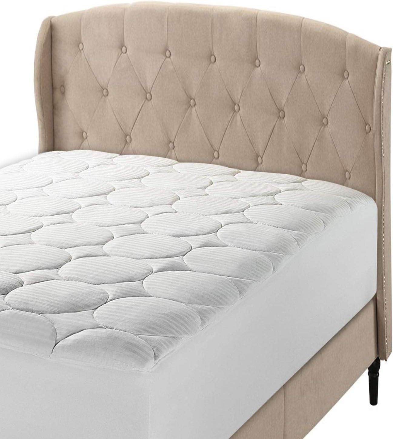 Full Mattress Pad Cover Deep Pockets Cotton Top, Down Alternative Fiber Fill Quilted and Fitted (Full Size - 54"x75")