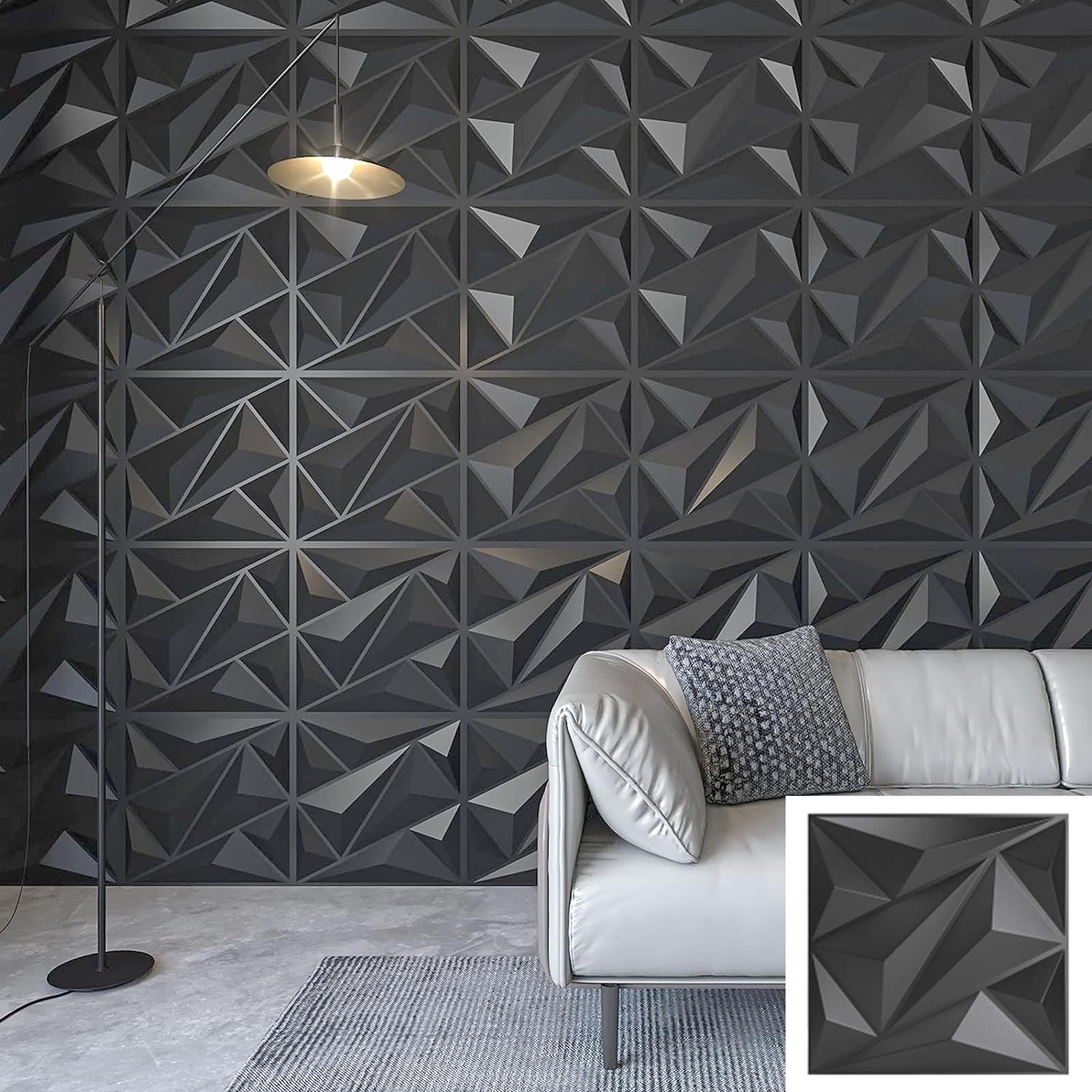 OYDAS 3D Wall Panel of 12pcs, 50x50cm PVC Waterproof Wall Panel Diamond Textured Modern Decor Wall Tiles Accent Wall Panel for Living Room Bedroom Hotel Office