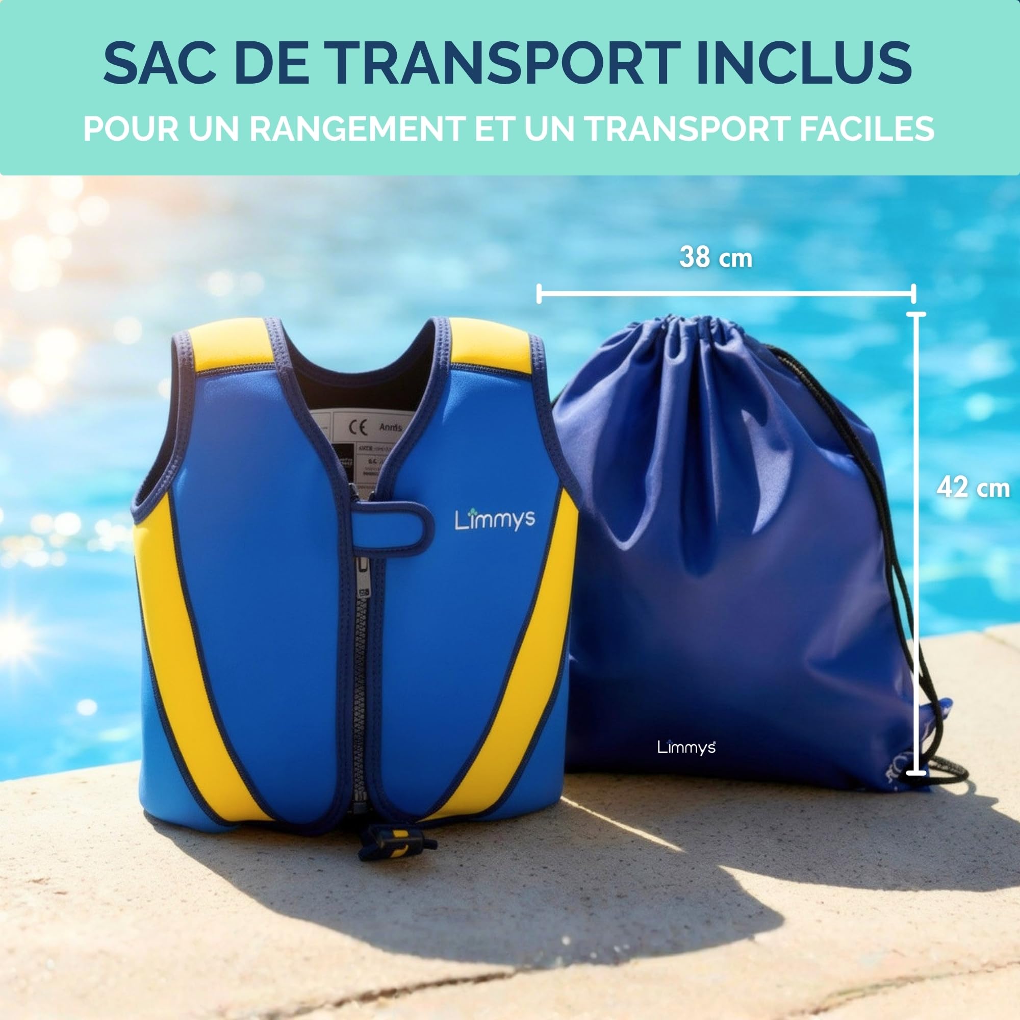 Limmys Gilet de Natation Enfants Aide Flottaison Réglable 8 Panneaux Néoprène Doux CE