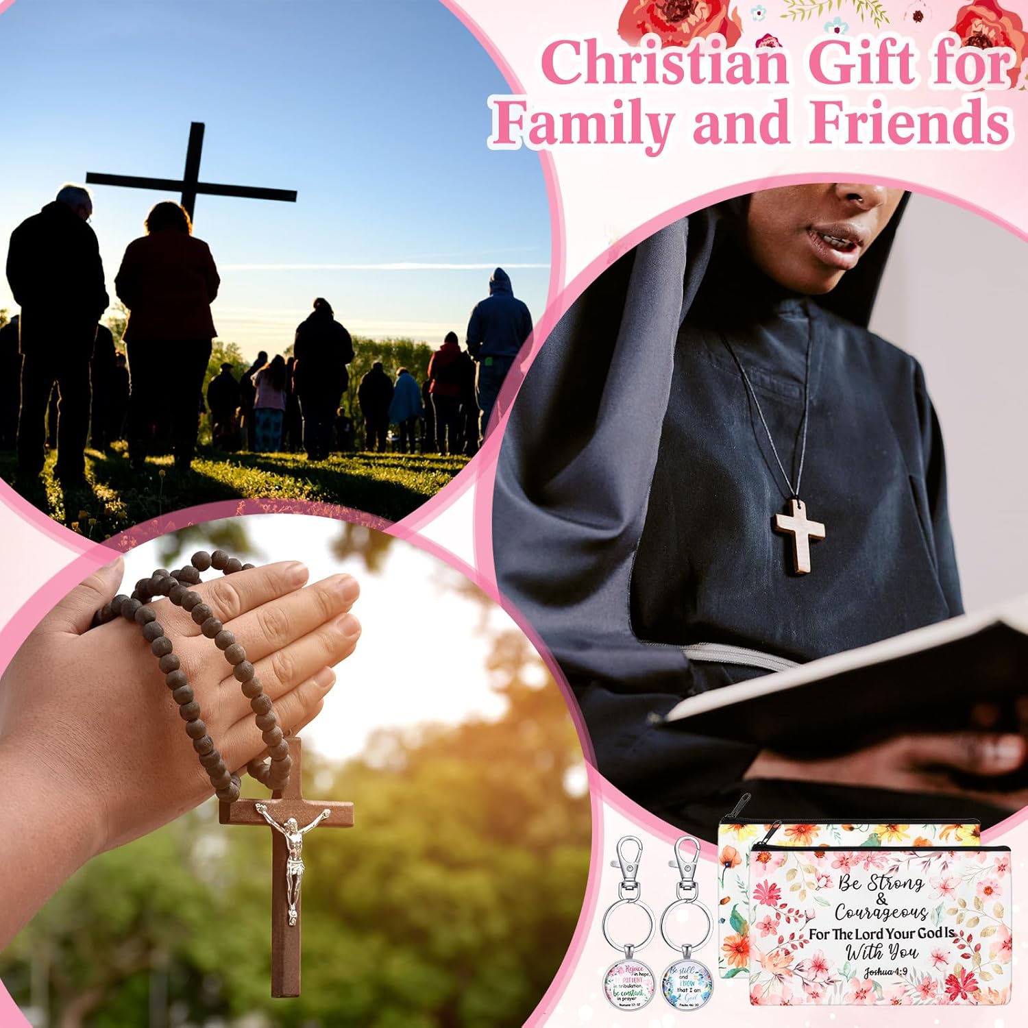 Suhine 16 Pcs Christian Gift Set 4 Pairs Funny Praying Socks 4 Prayers Bible Verse Makeup Bags 4 Inspirational Notepads with 4 Religious Keychain Thank You Gift for Women on Christmas Birthday Day - Image 4