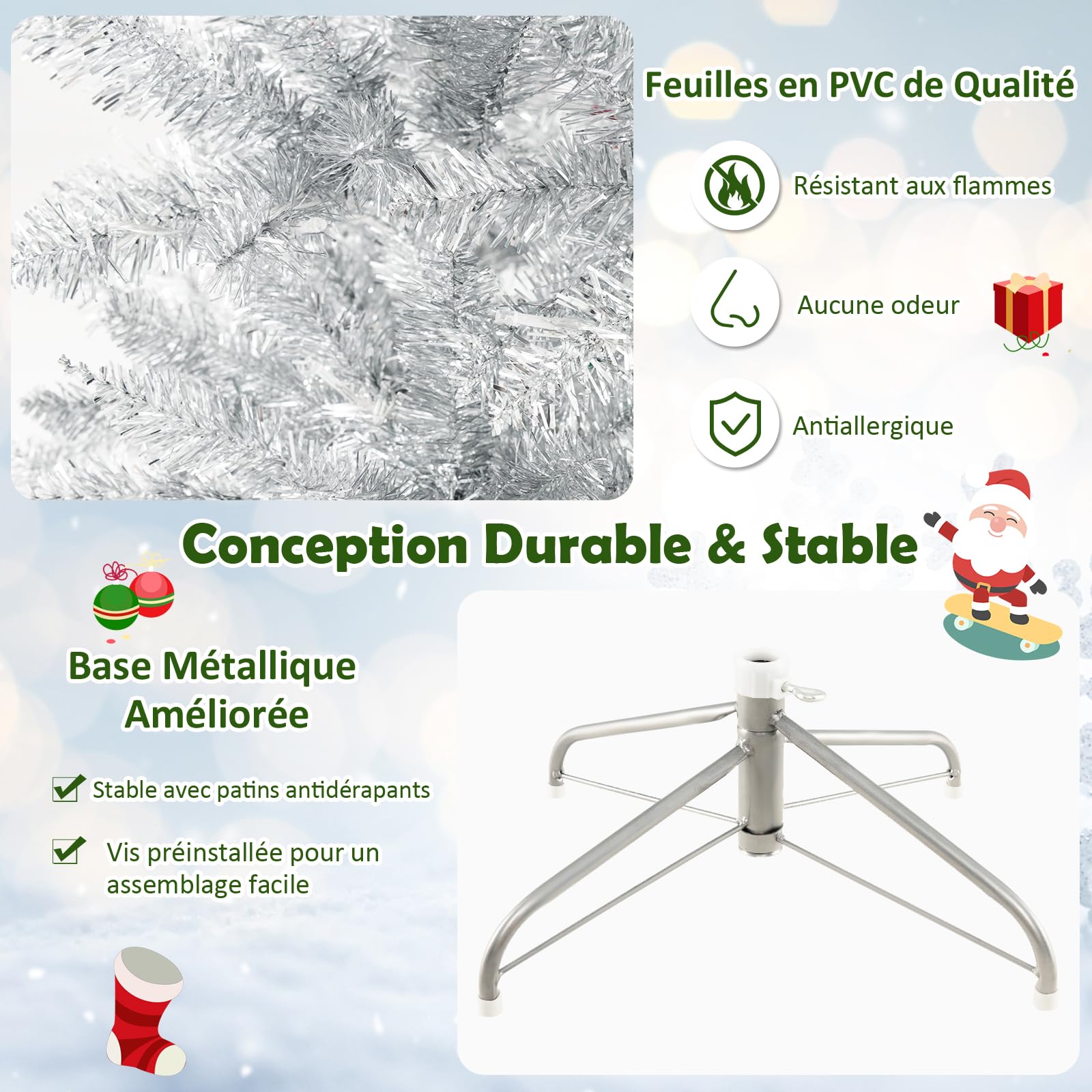 GYMAX Sapin de Noël Artificiel Lumineux 180 CM, avec 790 Branches & 300 Lumières LED Blanc Chaud & Support Pliable en Métal Pliable & Charnière, pour Bureau/Maison/Intérieur/Extérieur